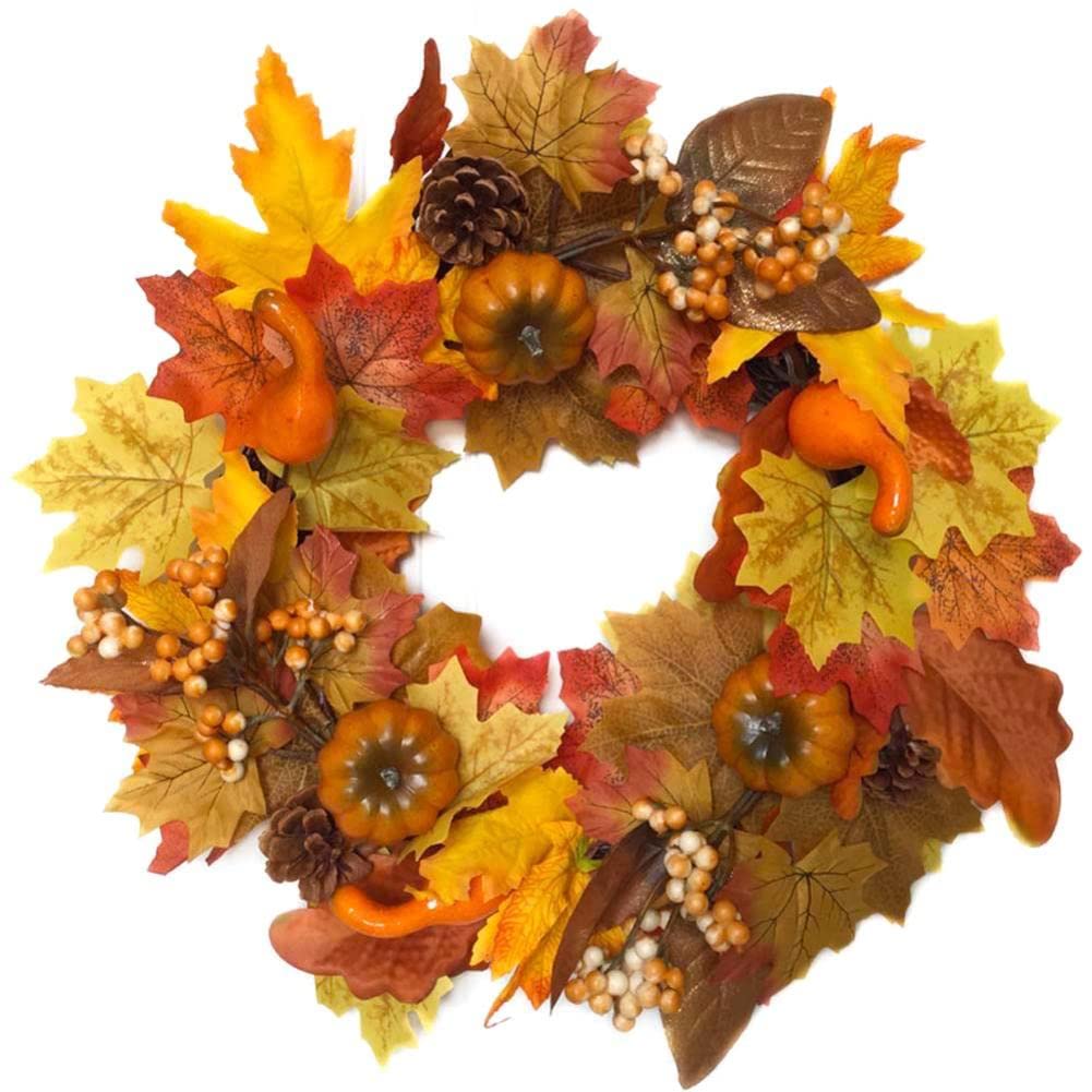 Premium Fall Garland with Artificial Maple Leaves, Pumpkins & Berries - Halloween Thanksgiving Christmas Decor for Doors, Windows, Mantels & Home Décor