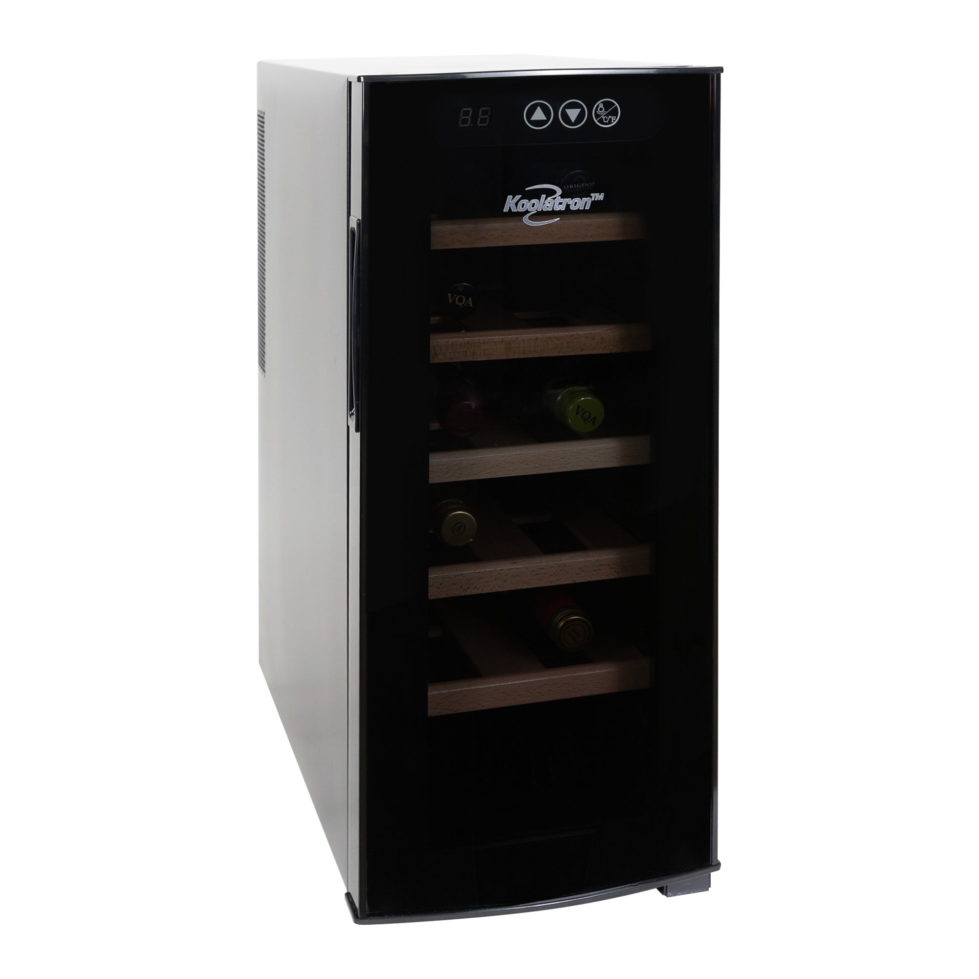 Koolatron Deluxe 12 Bottle Wine Cooler with Beech Wood Racks - 1 cu. ft. Thermoelectric Wine Fridge for Red, White & Sparkling Wine - Freestanding Wine Cellar for Kitchen, Home Bar or Office - Black