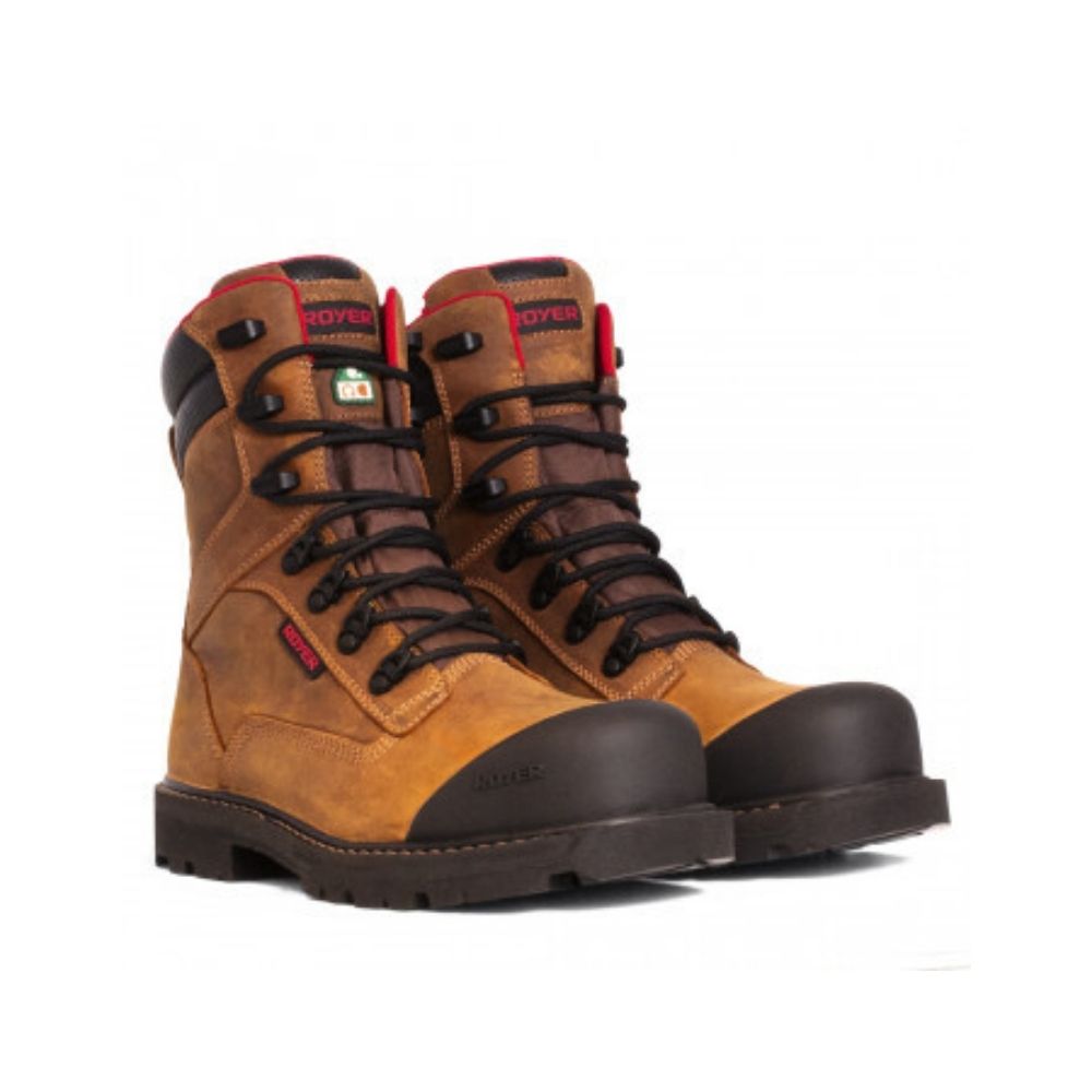 Royer Revolt Men's Size 8 Waterproof Composite Toe Work Boots with Vibram Outsole - Brown 8990RT | Slip Resistant Safety Shoes for Construction, Warehouse & Outdoor Work