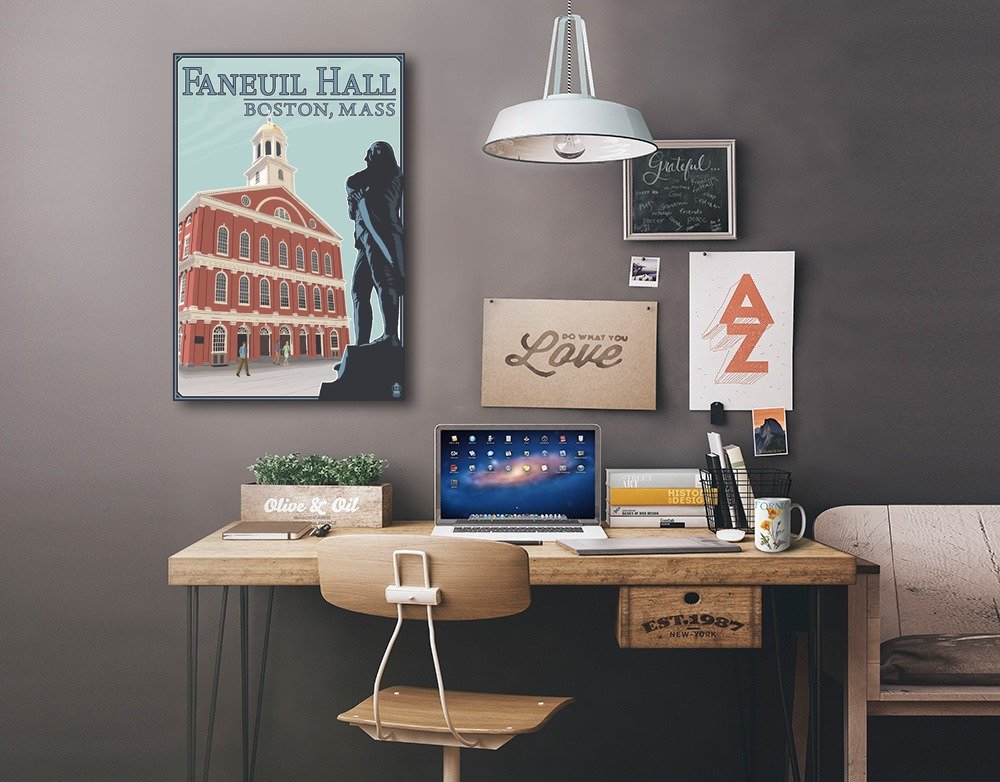 Lantern Press Boston Massachusetts Faneuil Hall 16x24 Wrapped Canvas Wall Art - Home Decor for Living Room, Bedroom & Office