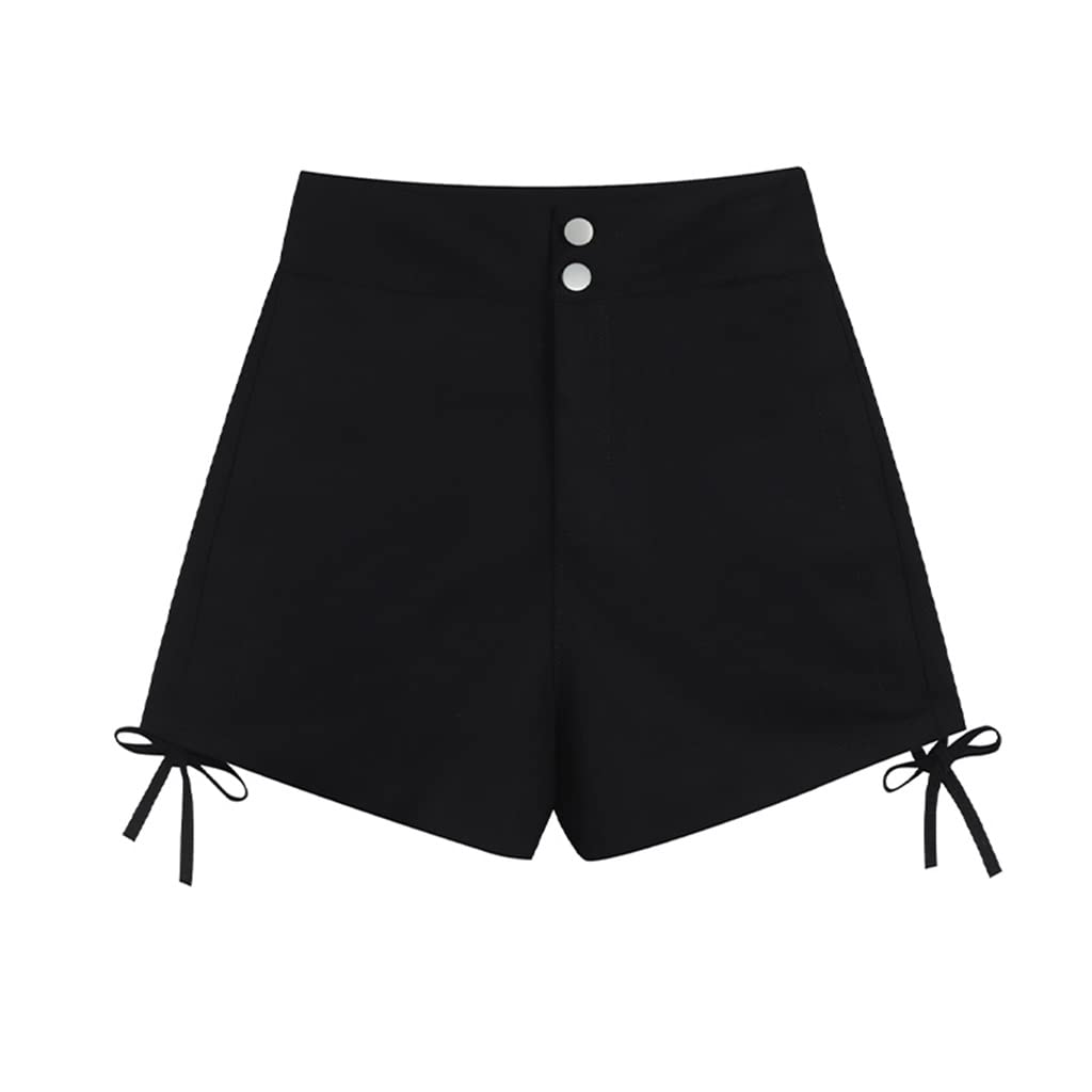 Vintage Chic High Waist Black Women's Shorts - Loose Bandage Streetwear Fashion Hot Pants (Black, Size M) | Perfect for Summer Outfits, Casual Wear & Street Style