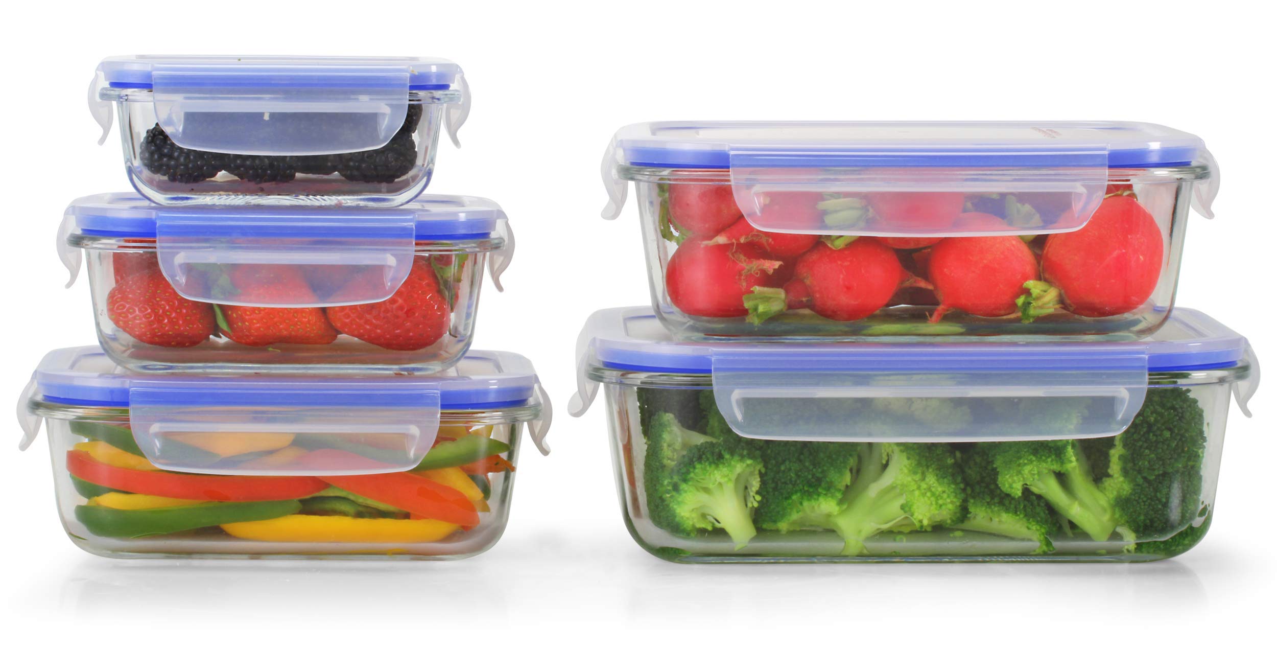 5-Pack Airtight Borosilicate Glass Food Storage Containers with Locking Lids - Heat-Resistant, BPA-Free, Leakproof - Ideal for Meal Prep, Leftovers, Pantry Organization & Microwave/Freezer Use