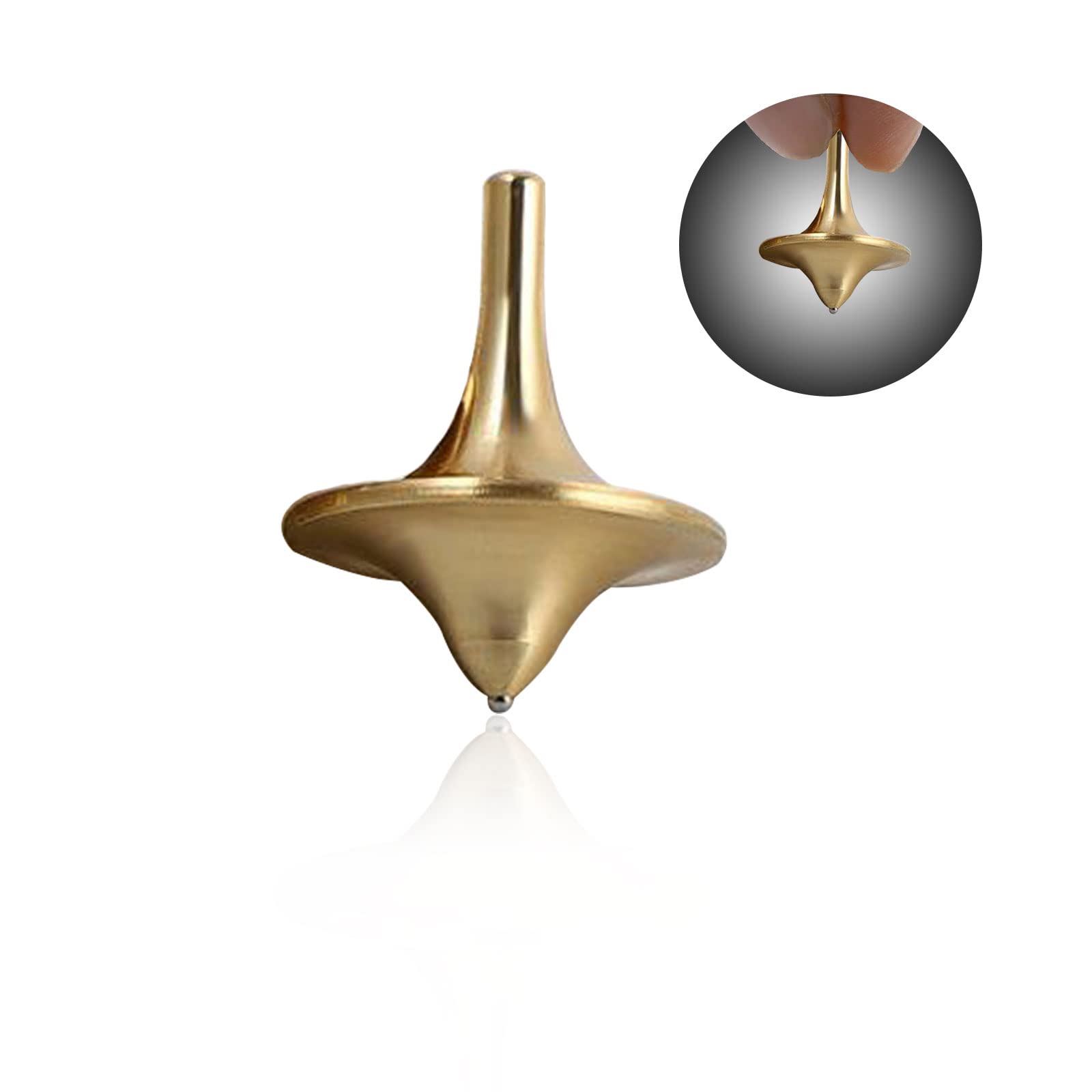 Premium Brass Spinning Top - High Precision Machined Gyroscope with Steel Ball Base | Ultra Quiet Desk Toy for Stress Relief, Anxiety & Focus | Perfect for Office, Home & Meditation (Gold, Small)