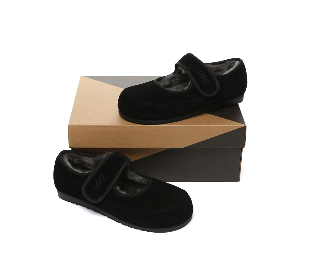 Australian Shepherd UGG Slippers - Genuine Sheepskin Wool Indoor Slippers with Adjustable Strap for Women & Men | Cozy Home & Office Comfort Footwear