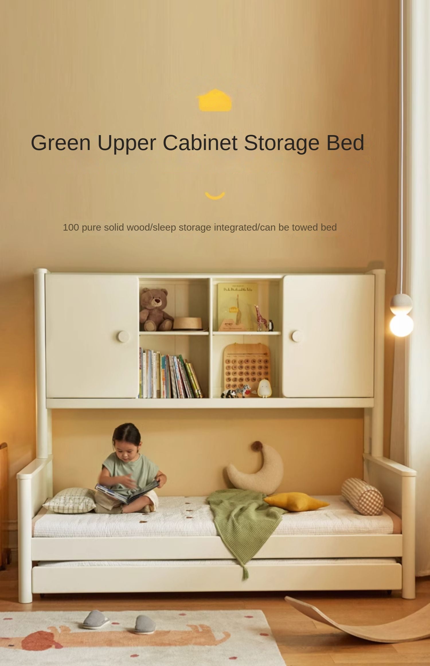 Solid Poplar Wood Kids Storage Bed - White Single Bed Frame with Underbed Drawers for Bedroom Organization & Space Saving