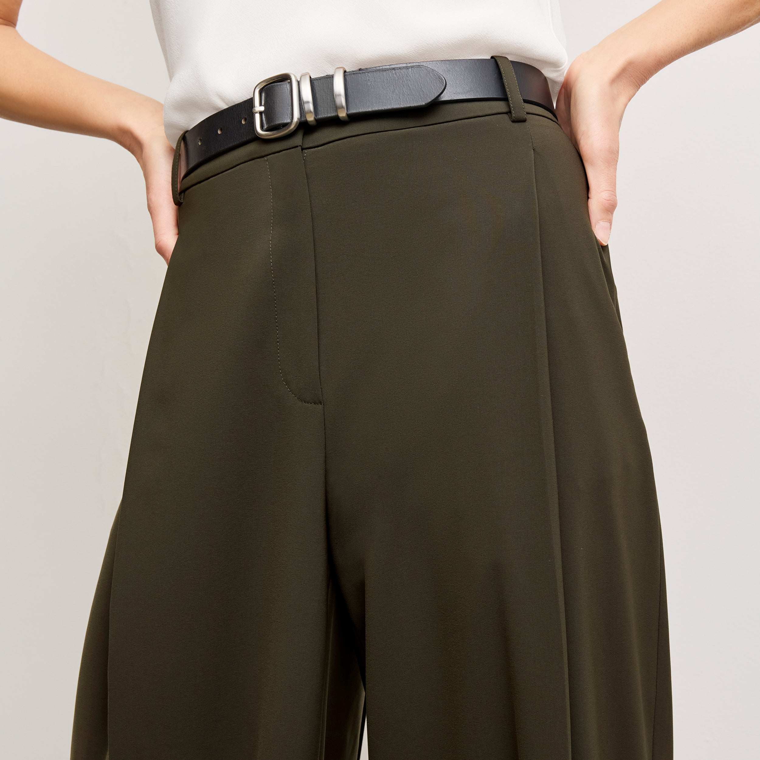 Rina Sculptural High-Waisted OrigamiTech Pants for Women - Olive Green Wide Leg Trousers | Comfortable & Stylish for Work, Travel & Casual Wear