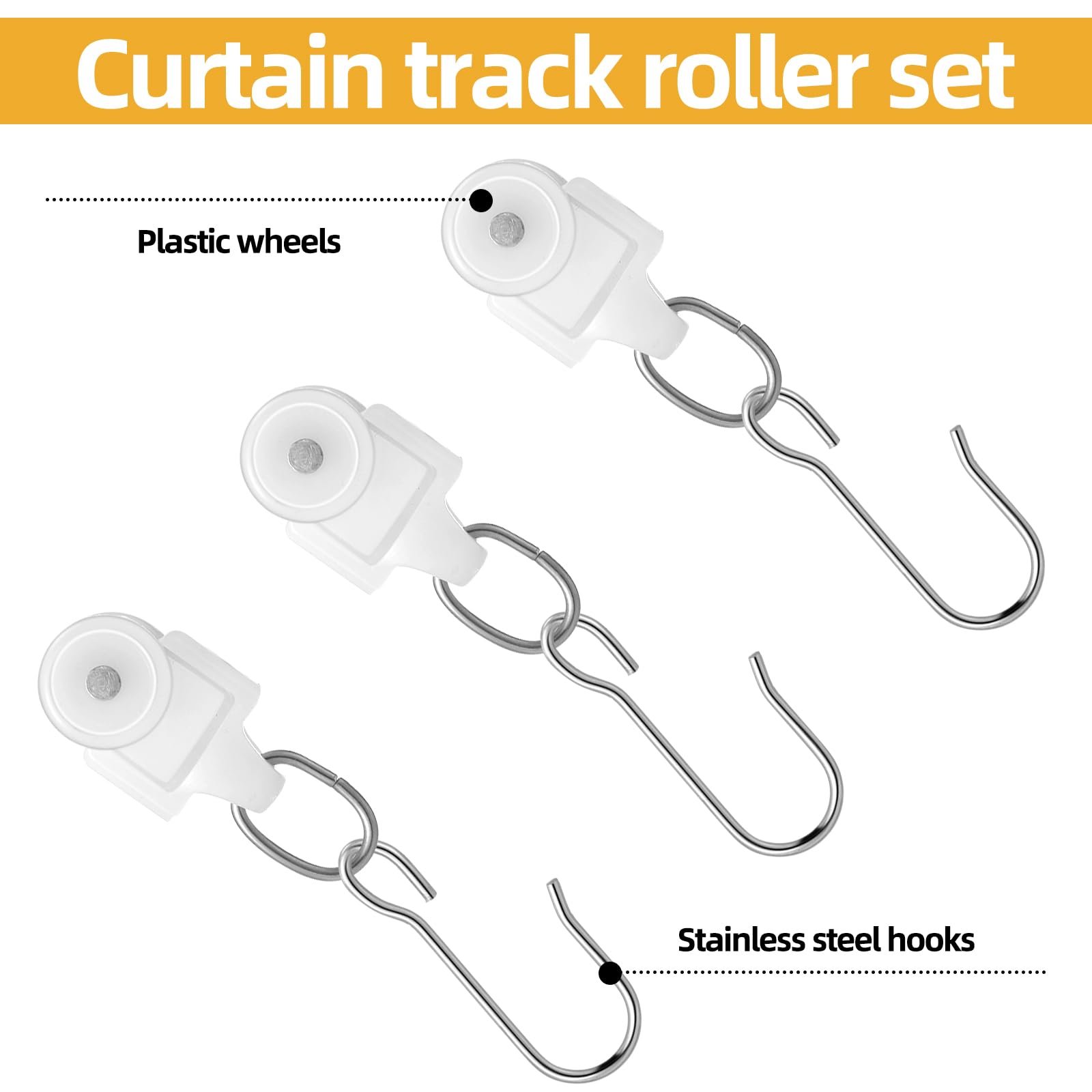 20 Sets Marsui Dual Wheel Curtain Track Roller Hooks - Stainless Steel Ceiling Track Carriers for Drapes, Room Dividers & Window Treatments - Perfect for Living Room, Bedroom & Office Decor