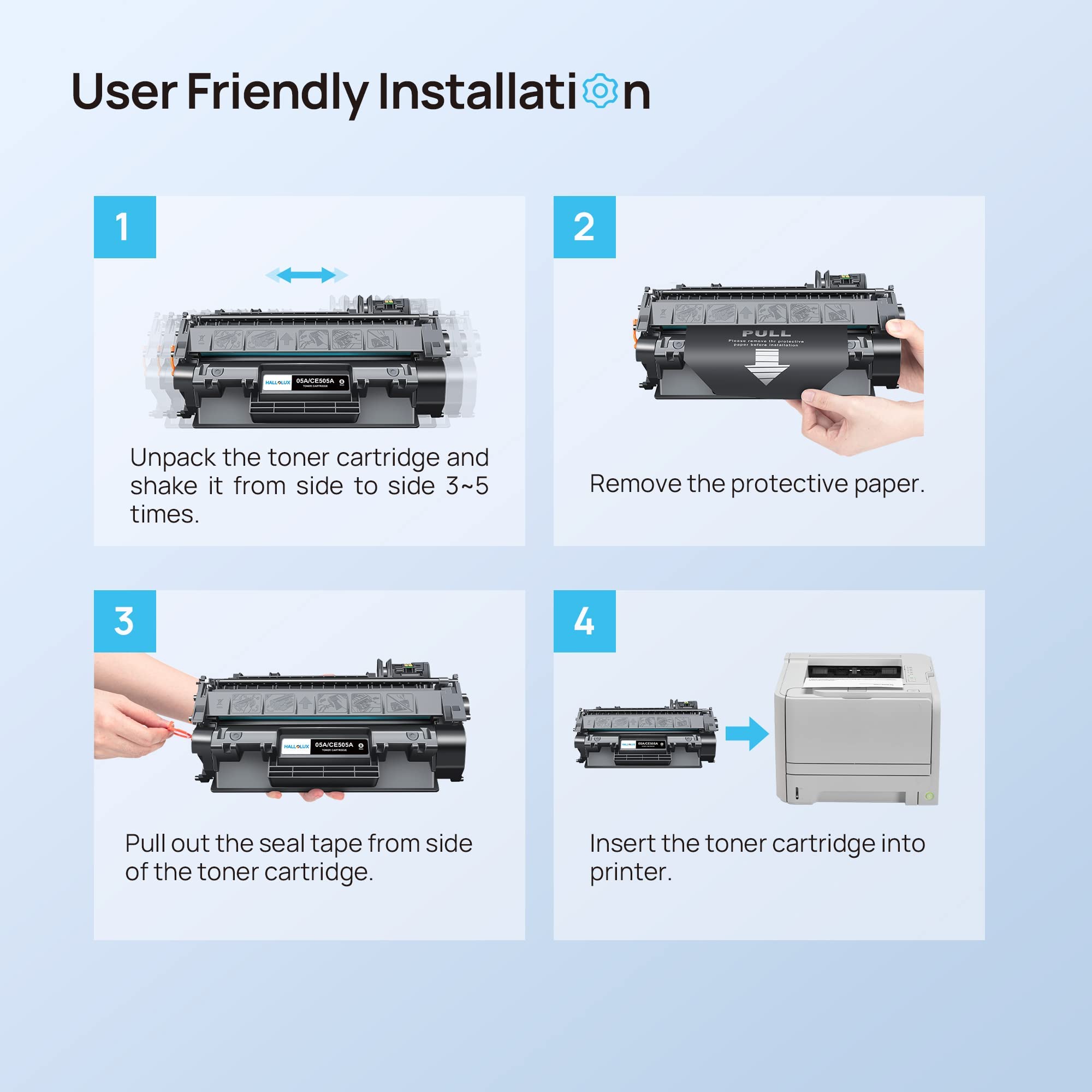 HALLOLUX 05A Toner Cartridge - Compatible with HP 05A CE505A - Works for HP P2035 P2035N P2055DN P2055D P2030 P2050 P2055X Printers - High Yield Black Toner (2-Pack) - Perfect for Office & Home Printing Needs