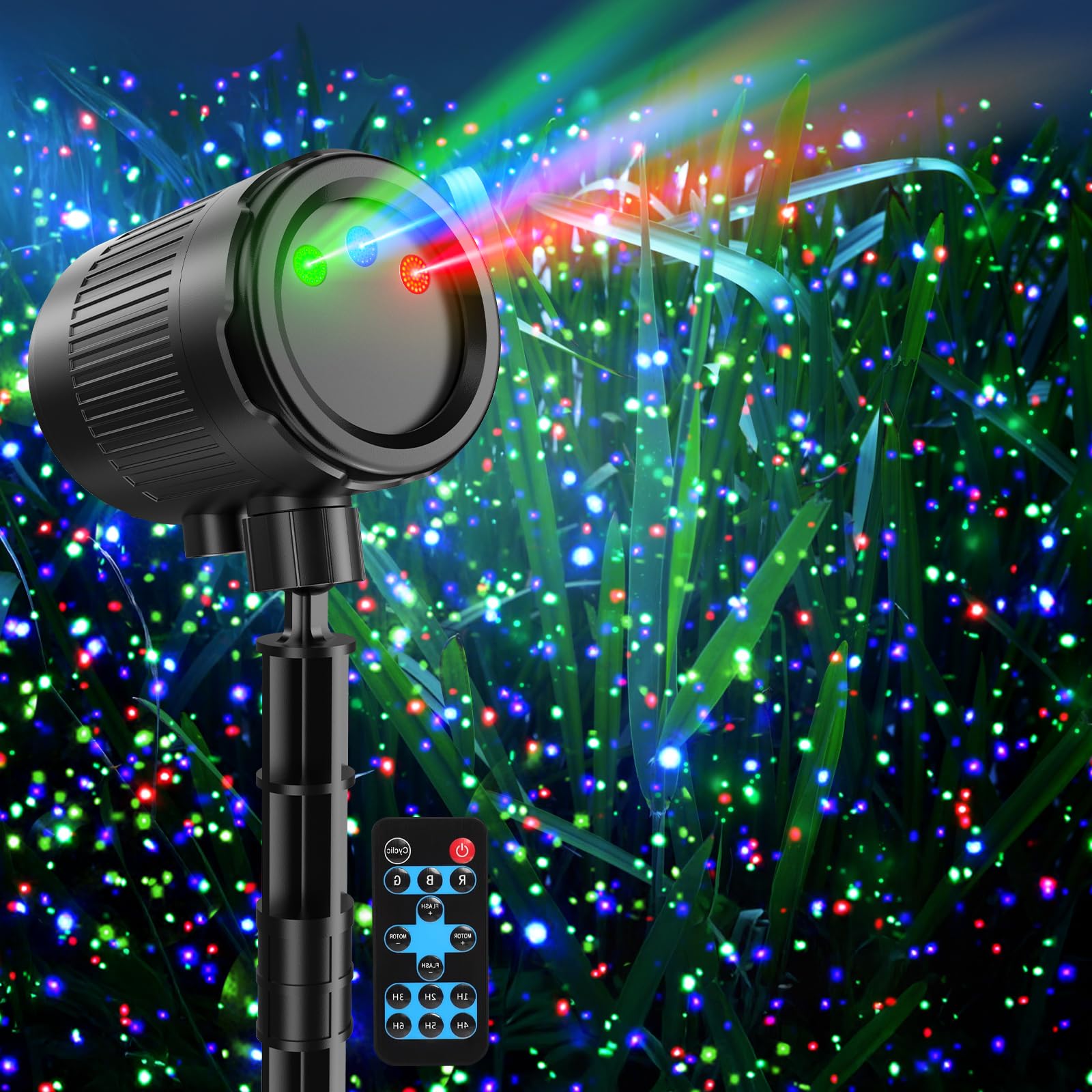 Outdoor Laser Christmas Projector Lights - RGB 3-Color Moving Firefly Laser Show with Timer | Holiday Decor for Garden, Patio, Party, Christmas & New Year | Perfect for Outdoor Decorations, Backyard Lighting, and Festive Celebrations