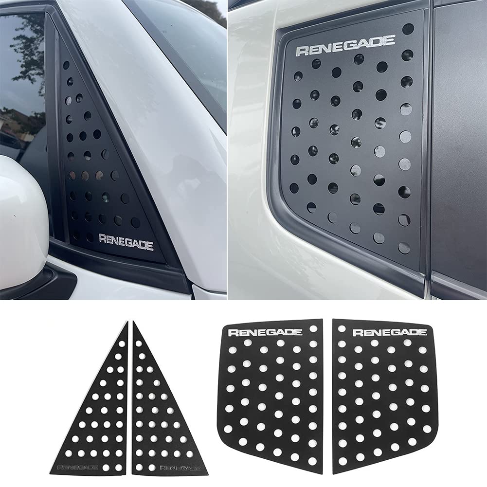 Hgcar Renegade Car Window Decorative Cover Trims - Front & Rear Aluminum Alloy Trim for Jeep Renegade 2016-2019 | Weatherproof & Stylish Upgrade for Off-Road Adventures & Daily Commute