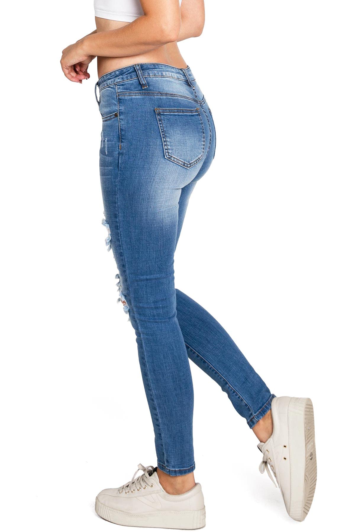 Women's Distressed Skinny Jeans - Mid Waist Machine Jeans for Juniors | Perfect for Casual Wear, Parties & Everyday Outfits