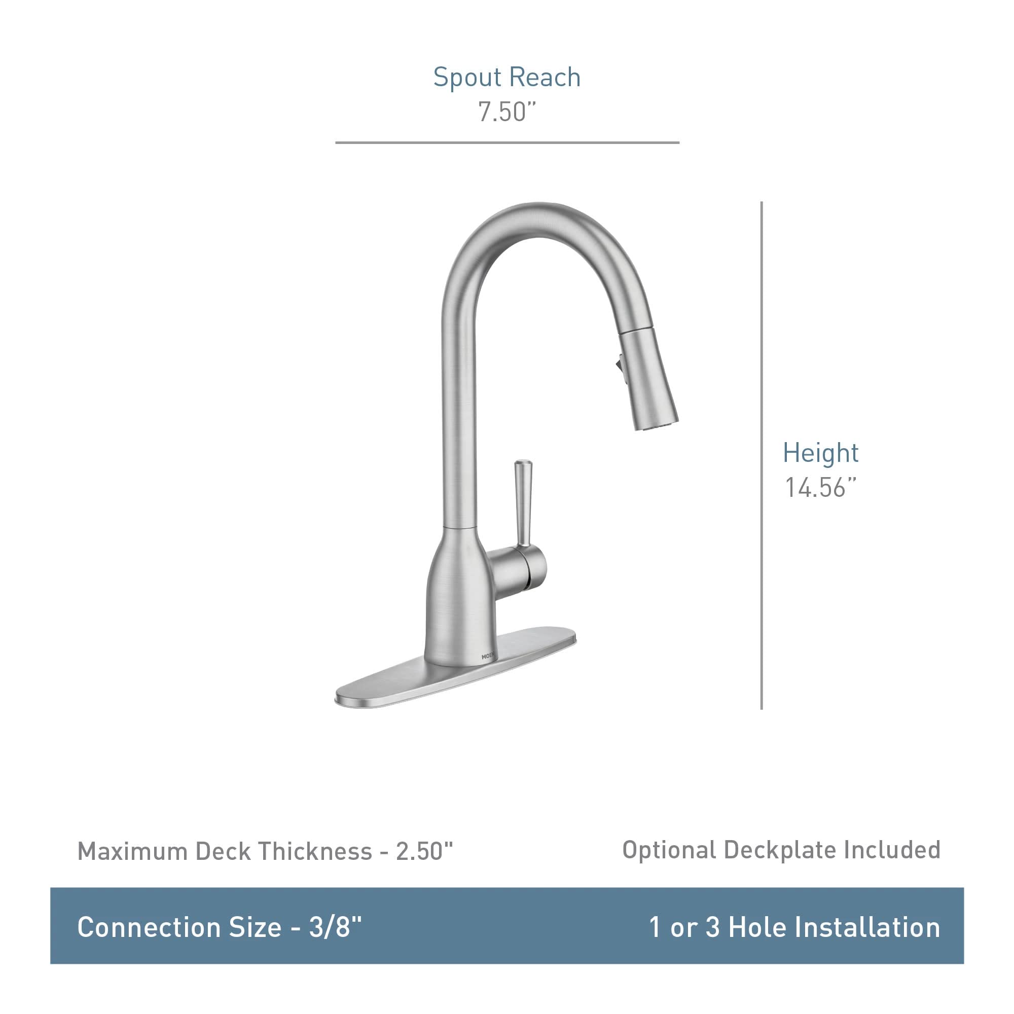 Moen Adler Matte Black One-Handle High Arc Kitchen Faucet with Power Clean Spray Technology - Modern Pull Down Sprayer Faucet Model 87233BL - Perfect for Contemporary Kitchens and Busy Home Chefs