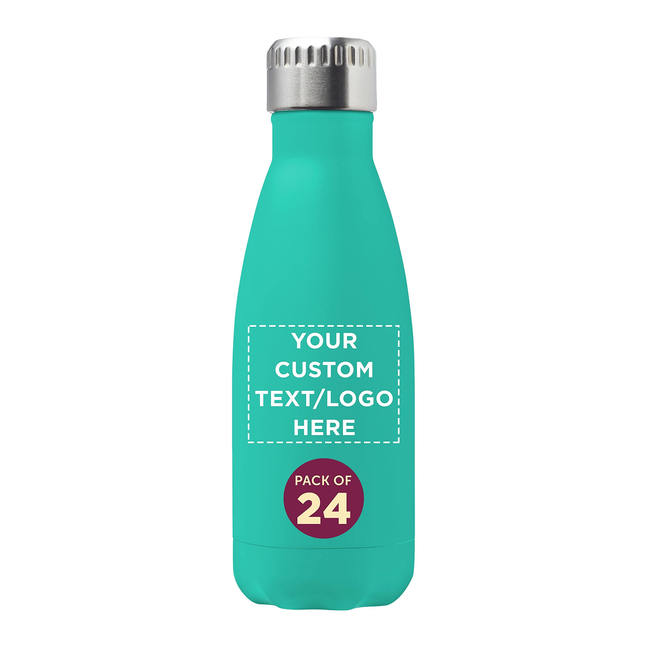 24 Pack Brisa Cola Shaped 14oz Stainless Steel Water Bottles - Double Wall Vacuum Insulated, Leak Proof Lid, BPA Free - Custom Text & Logo Printing - Perfect for Office, Gym, Travel & Outdoor Activities (Mint Green)