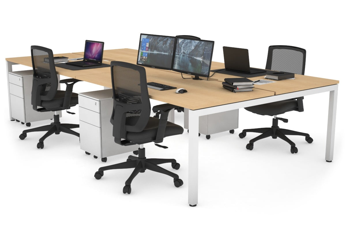 4-Person Office Workstation with Quadro Square Legs - 1800L x 800W Desk with Cable Management Scallop | Perfect for Collaborative Workspaces & Open Office Environments