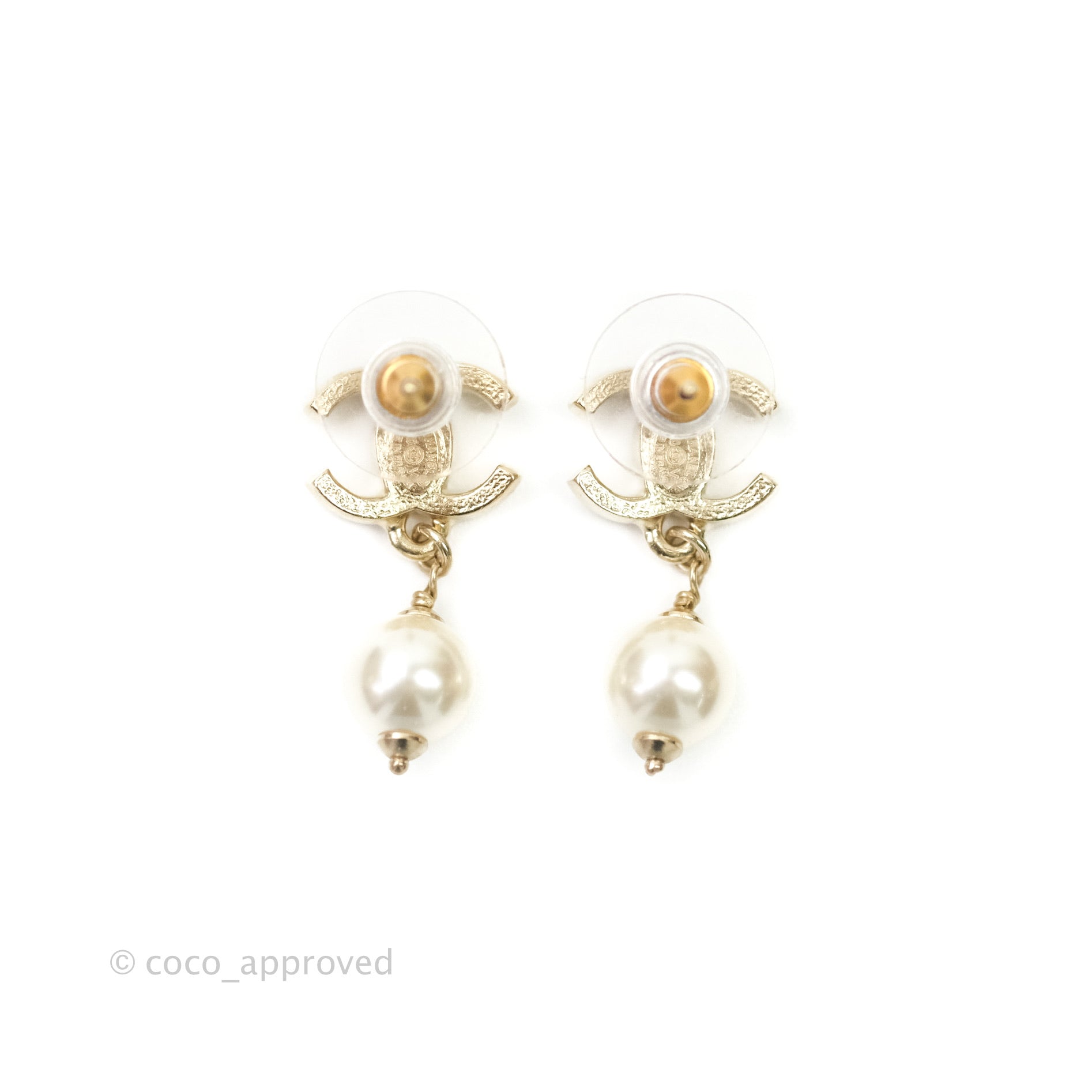 Chanel CC Rhinestone Pearl Drop Earrings in Gold Tone - Elegant Luxury Jewelry for Women | Perfect for Parties, Weddings & Special Occasions