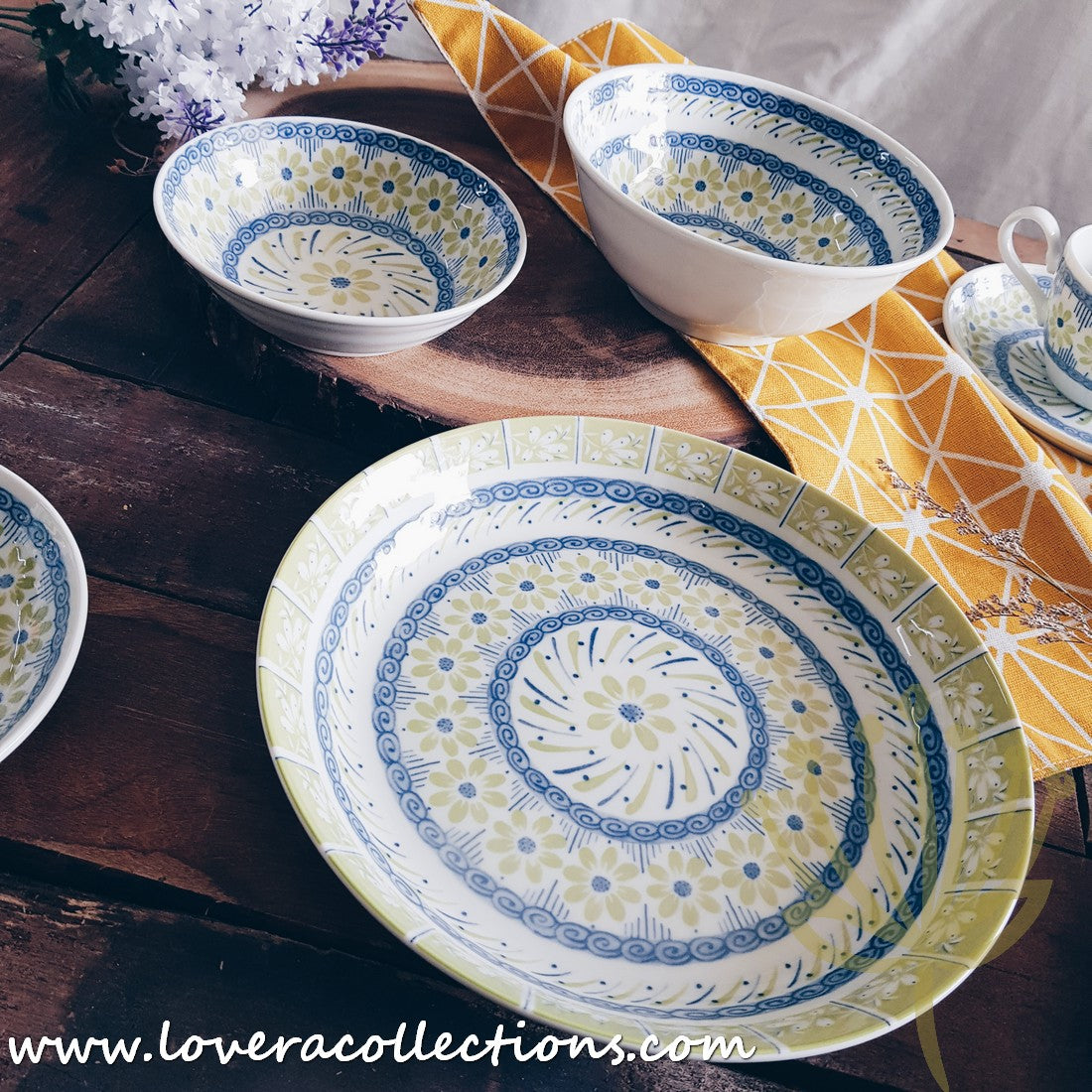 Awasaka Japan Green & Blue Daisy Tea & Dinnerware Set - Elegant Japanese Ceramic Tableware for Tea Time & Dining - Perfect for Home, Restaurants & Gifts