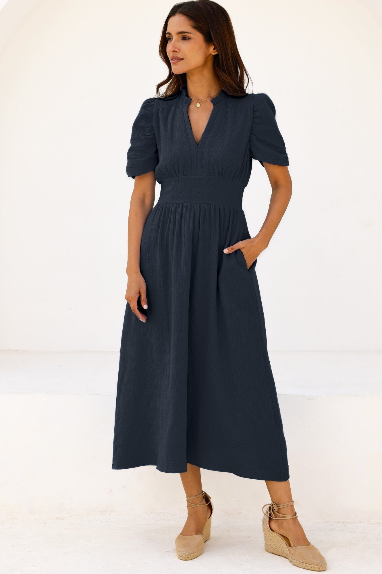 Esha Cheesecloth Dress for Women - Soft & Breathable Navy Blue Summer Dress - Perfect for Beach, Vacation & Casual Outings