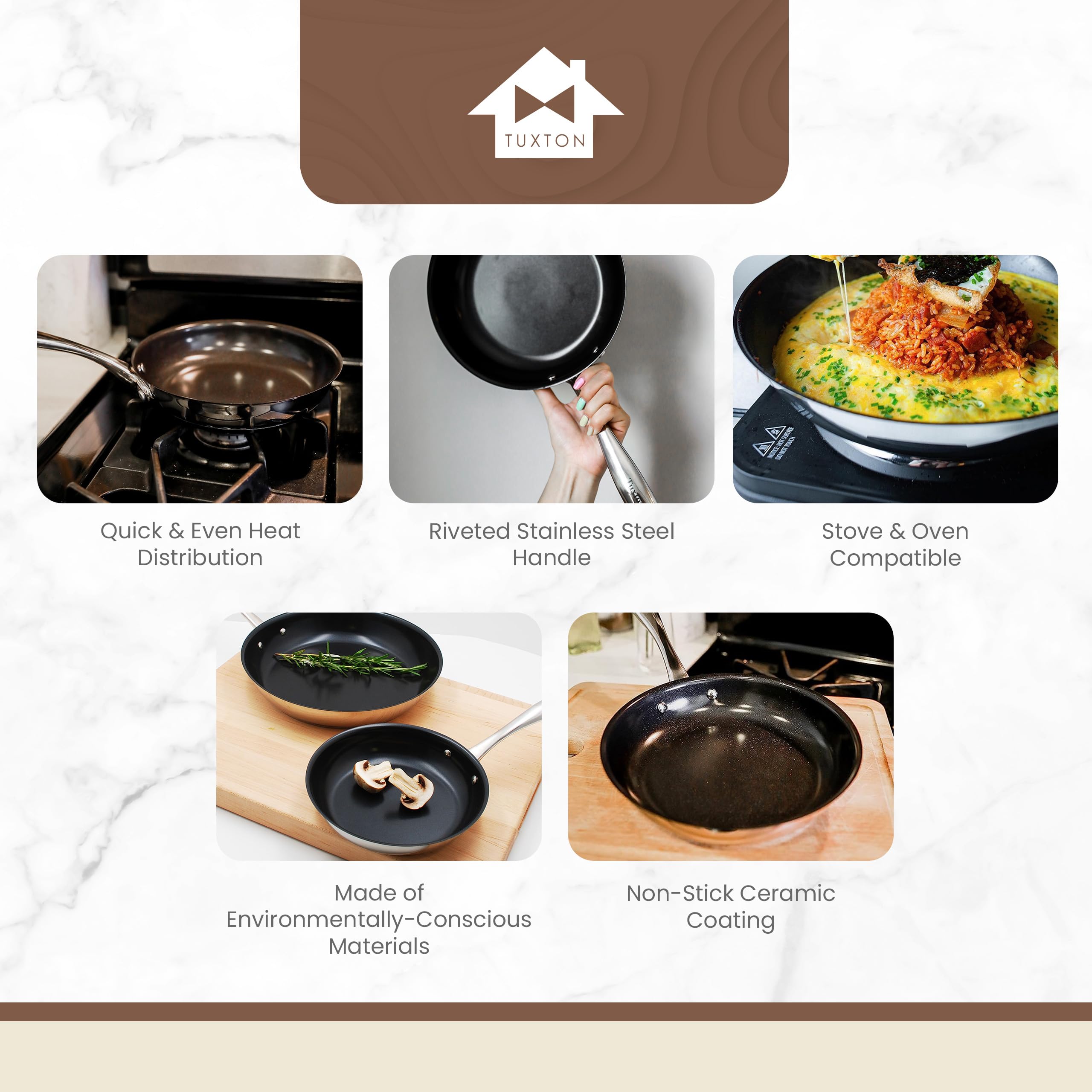 Non Stick Frying Pan Set - 2-Piece Stainless Steel Cookware with Ceramic Coating (8