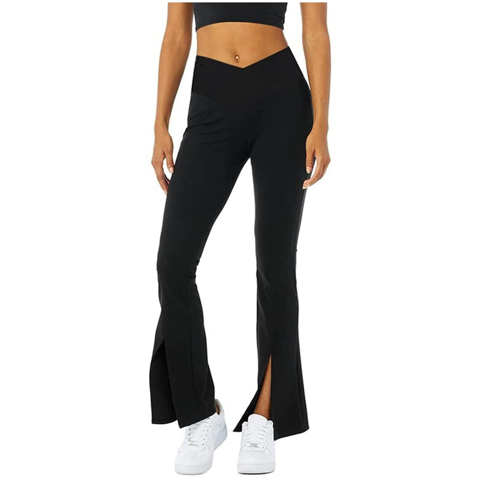 Women's High Waist Bootcut Yoga Pants - Tummy Control Workout Leggings with Crossover Split Hem & Flare Leg Design | Perfect for Yoga, Gym, Running and Casual Wear