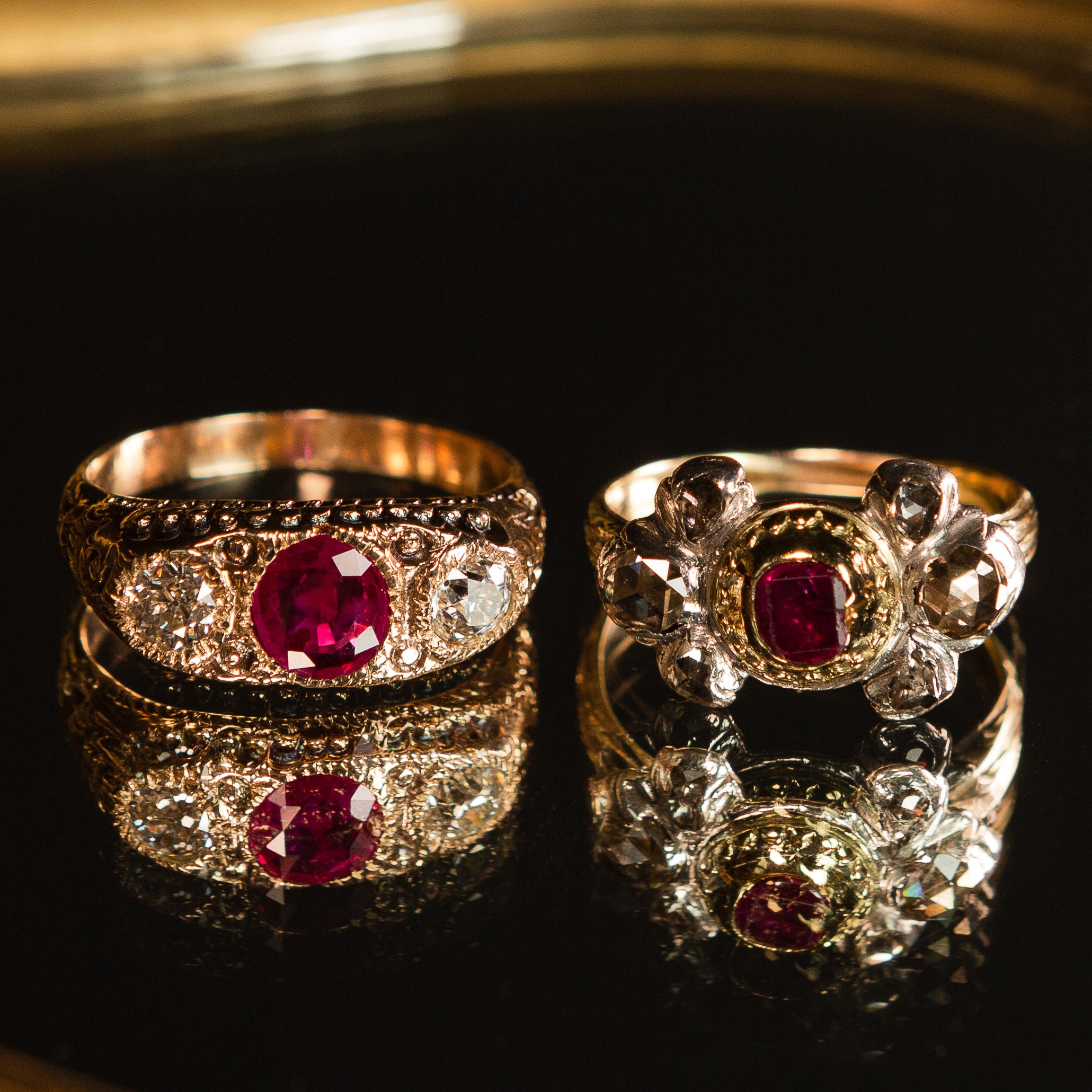 Exquisite Georgian Table Cut Ruby & Rose Cut Diamond Vintage Ring - Elegant Antique Jewelry for Weddings, Anniversaries & Special Occasions