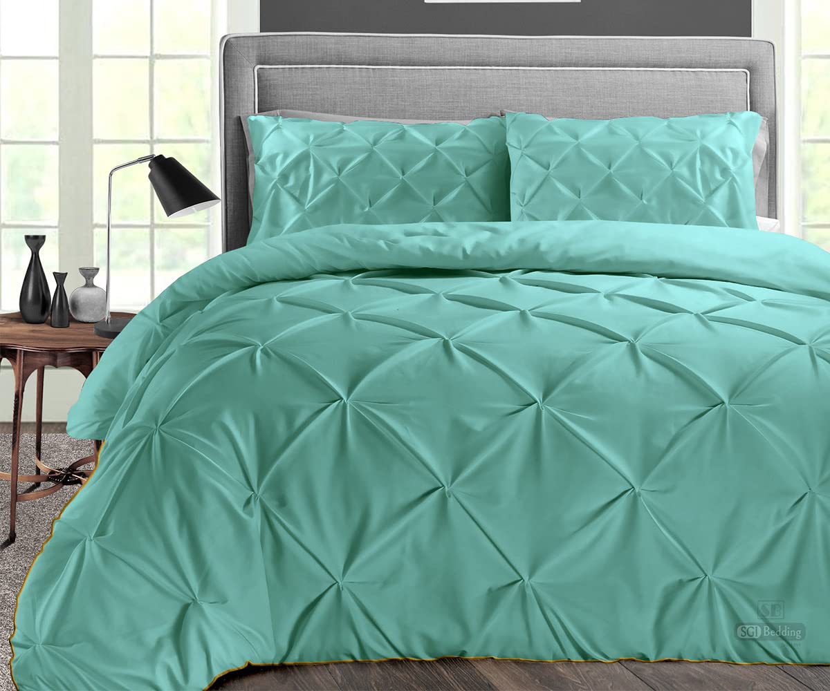 Premium SGI Alaskan King Comforter Set - 300 GSM Plush Siliconized Microfiber Fill with 1000 Thread Count Egyptian Cotton Shell | Ultra Soft Pinch Aqua Green Duvet Insert & Pillowcases | Perfect for Luxury Bedrooms, Master Suites & Cozy Winter Nights