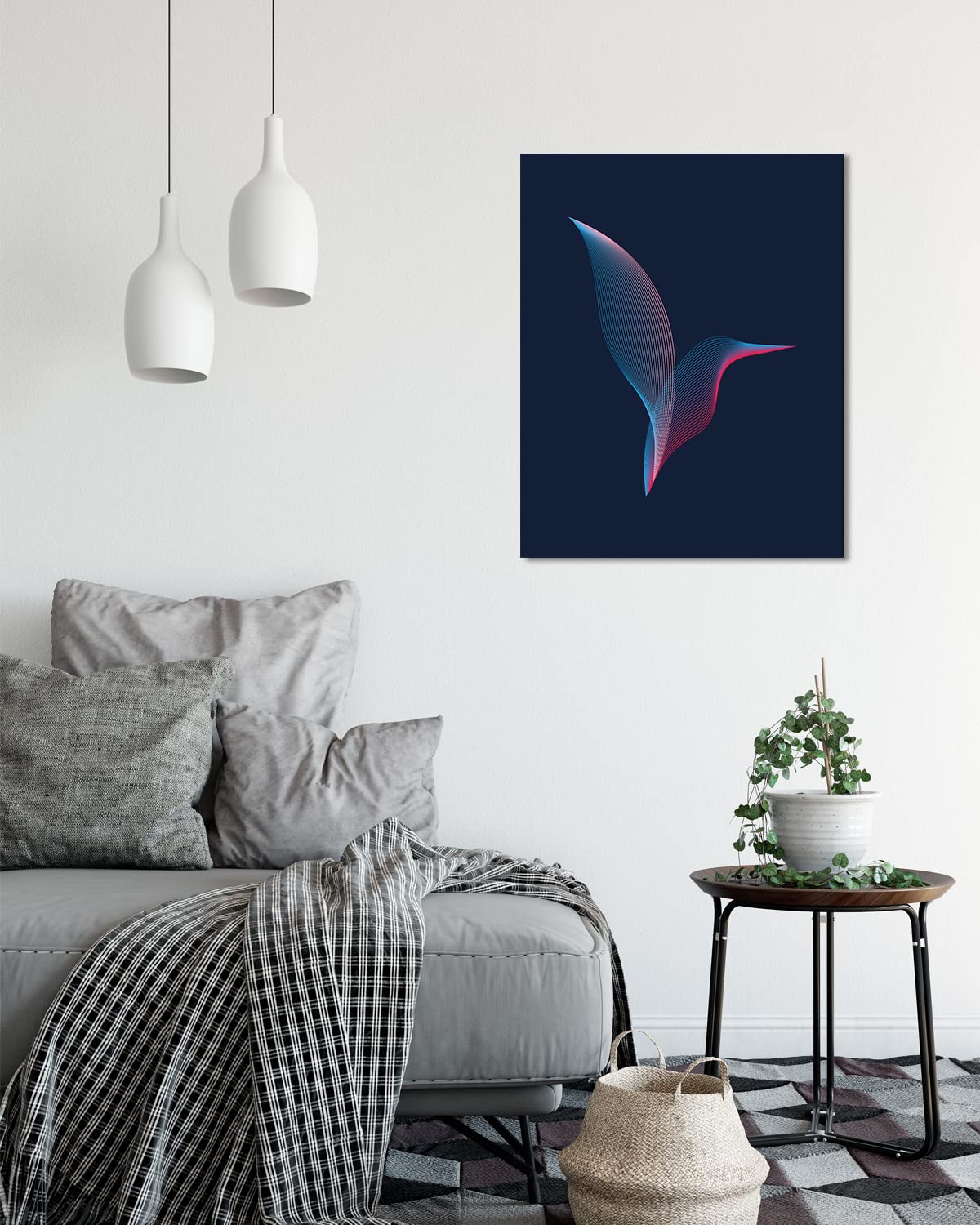 Minimalist Moiré Hummingbird Wall Art Poster - Modern Home Decor for Bathroom, Teen Room & Office - Unframed 32x40 Inches - Unique Gift for Men, Women & Kids - Perfect for Housewarming, Birthday & Holiday Presents