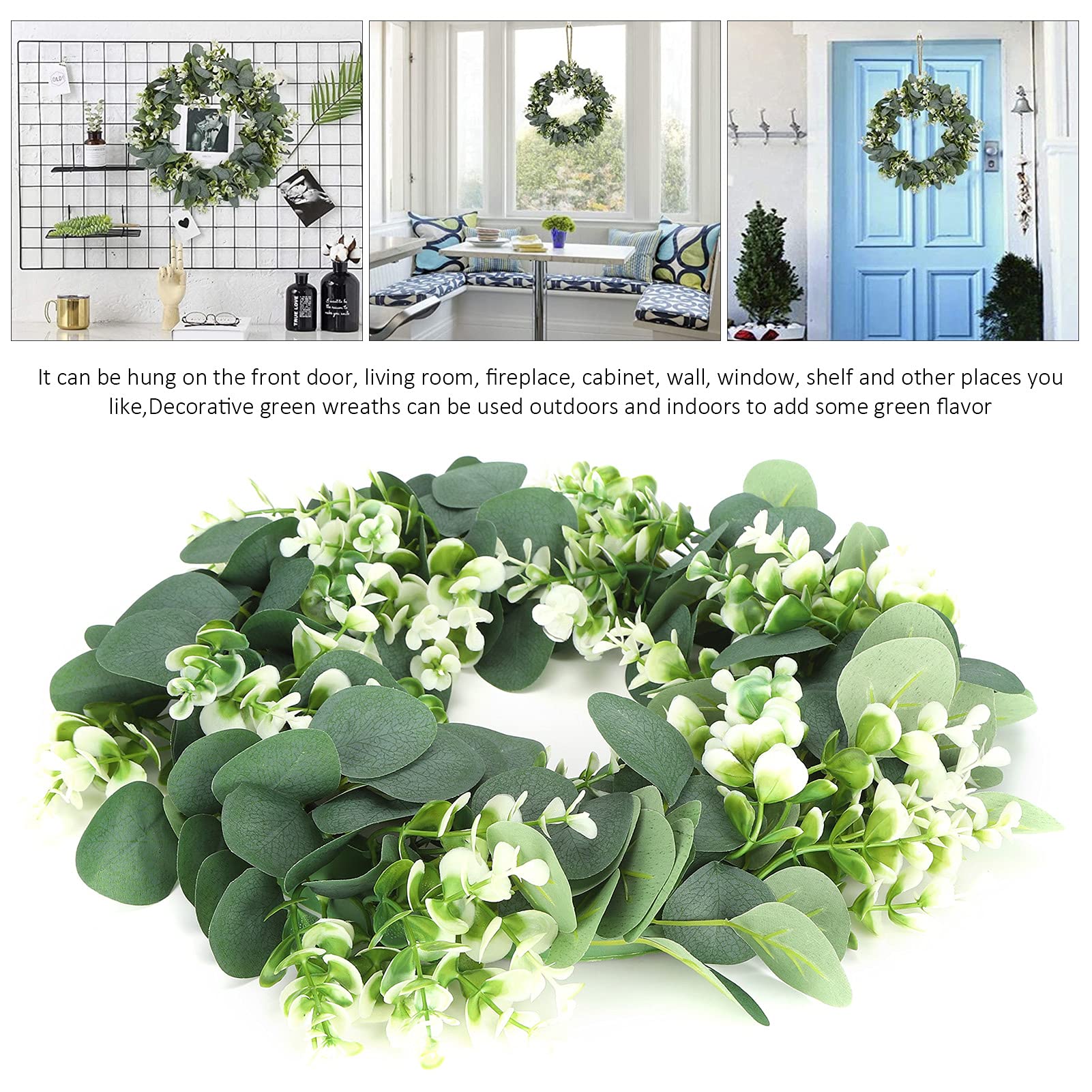 Belupai Artificial Eucalyptus Wreath - 24 Inch Green Leaf Wreath for Spring Summer Decor | Farmhouse, Window, Porch, Patio & Garden Decoration | Perfect Housewarming Gift for Home & Wedding Decor