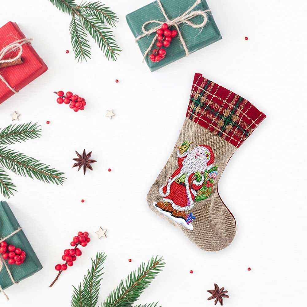 5D Diamond Painting Christmas Stockings Kit - 14 Inch DIY Santa Claus & Gift Design, Holiday Fireplace Hanging Decor for Family, Xmas Party, Home Decoration | Perfect for Christmas Tree, Mantel, and Festive Gift Bags