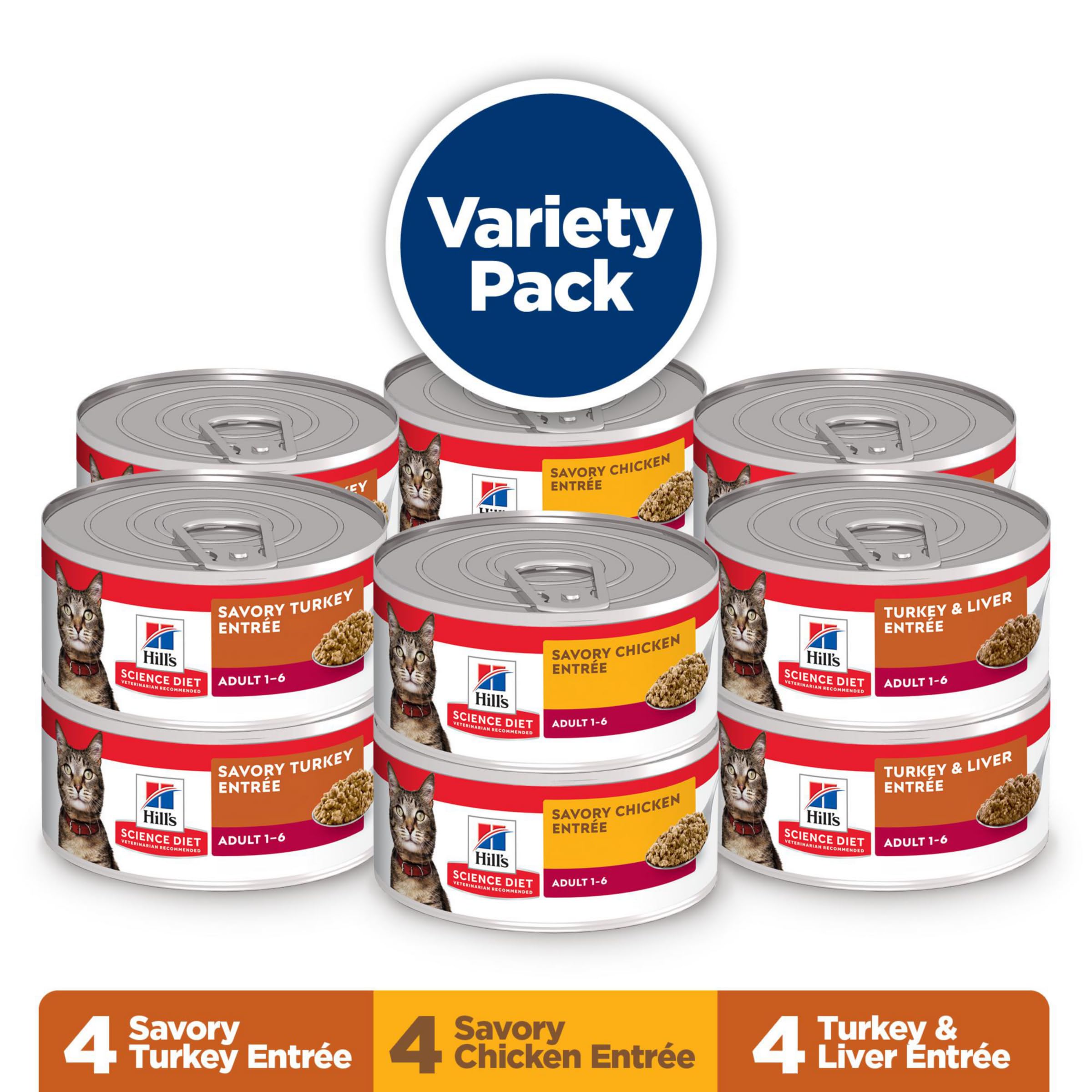 Hill's Science Diet Adult 1-6 Premium Nutrition Wet Cat Food Variety Pack - Turkey, Chicken & Liver Minced (5 oz Cans, Case of 12) | High Protein Cat Food for Indoor & Outdoor Cats | Perfect for Daily Meals & Weight Management