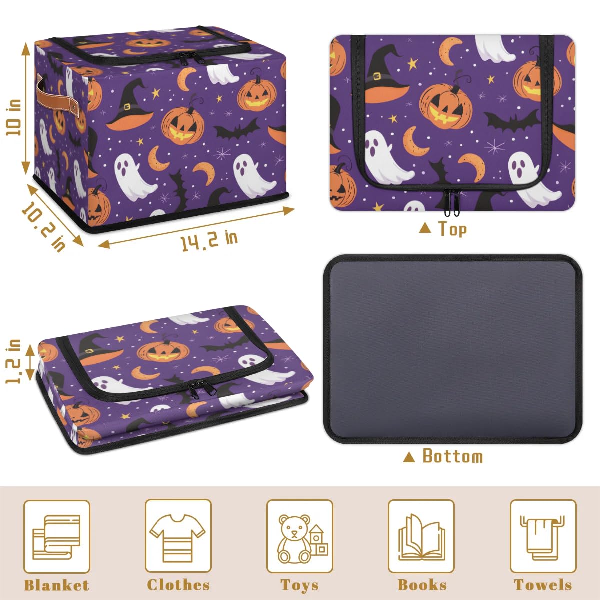 Halloween Ghost Storage Boxes with Sturdy Handles - 2 Pack Zippered Storage Bins for Clothes, Toys & Home Organization | Perfect for Seasonal Decor, Kids' Room & Party Supplies