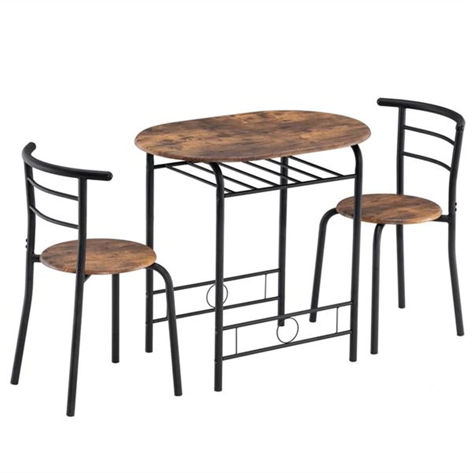 Solid Walnut Dining Table Set with Fire Wood PVC Black Paint - Modern Breakfast Table for Couples (80x53x76cm) - Includes 1 Table & 2 Curved Back Chairs - Perfect for Small Kitchens, Breakfast Nooks & Cozy Dining Spaces