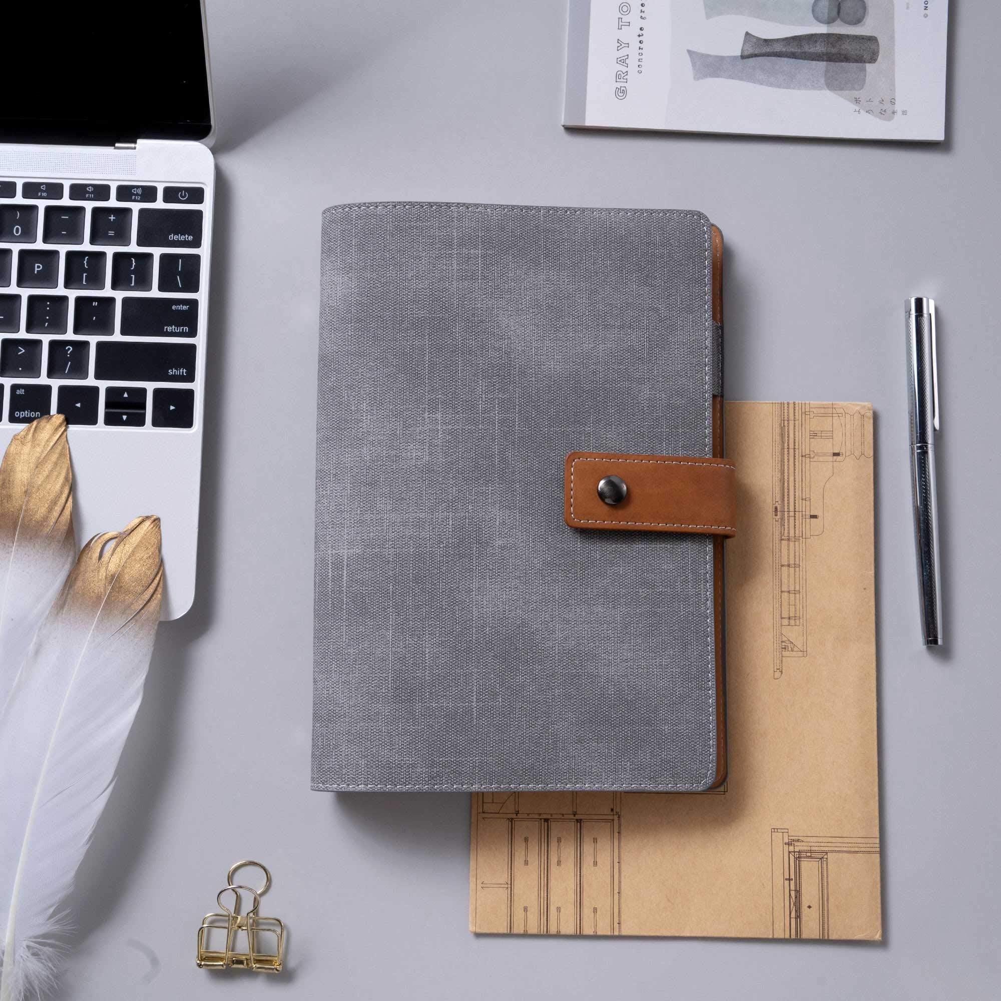 Refillable Faux Leather Traveler Notebook - 6-Ring Binder Journal with Lined/Grid/Blank Paper & Calendar - A5 Size Organizer for Men & Women - Perfect for Travel, Work, School & Personal Planning