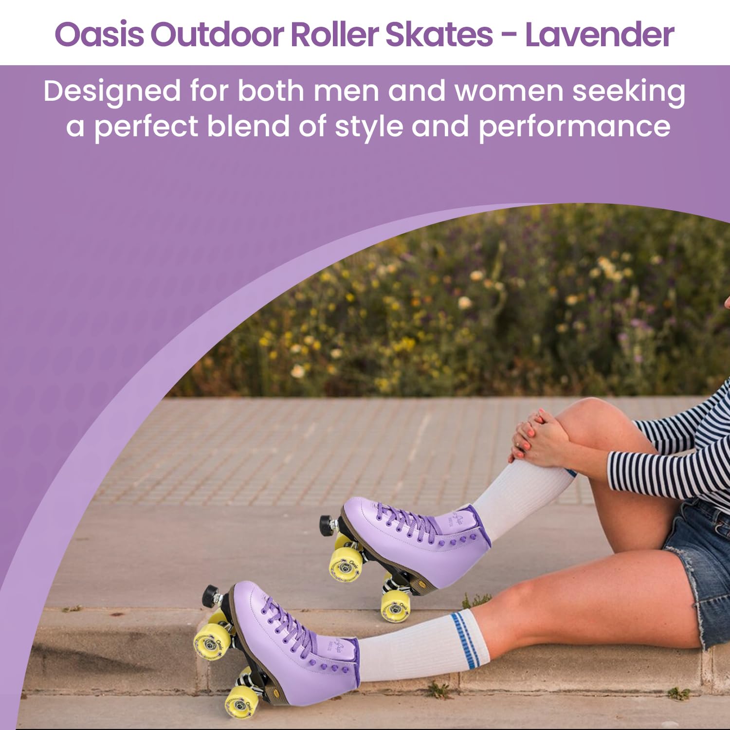 Sure-Grip Lavender Oasis Outdoor Roller Skates for Women & Men - Comfortable Quad Skates for Street, Park & Trail Skating - Perfect for Beginners & Pros (Lavender)