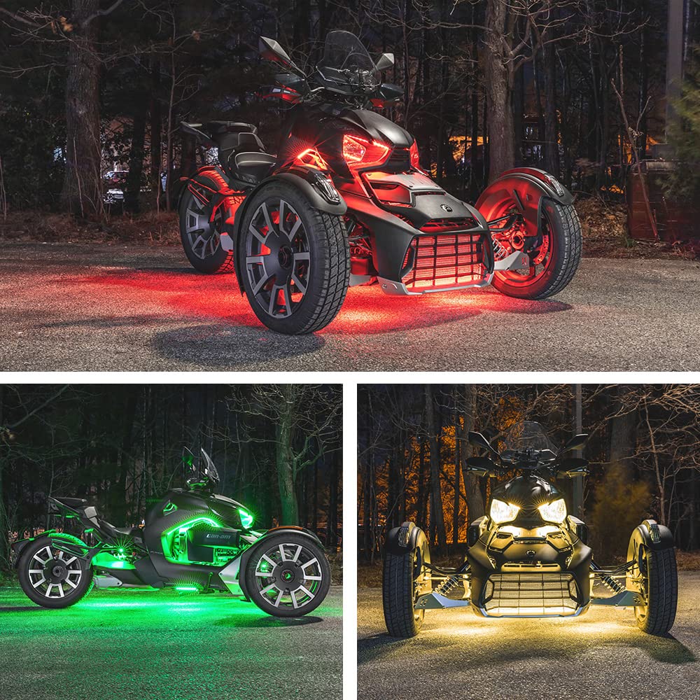 LEDGlow 20-Piece Advanced Million Color LED Motorcycle Underglow Lighting Kit for Can-Am Ryker - Waterproof Control Box & Flexible Strips - Brake Light Feature - Perfect for Night Riding & Custom Bike Shows