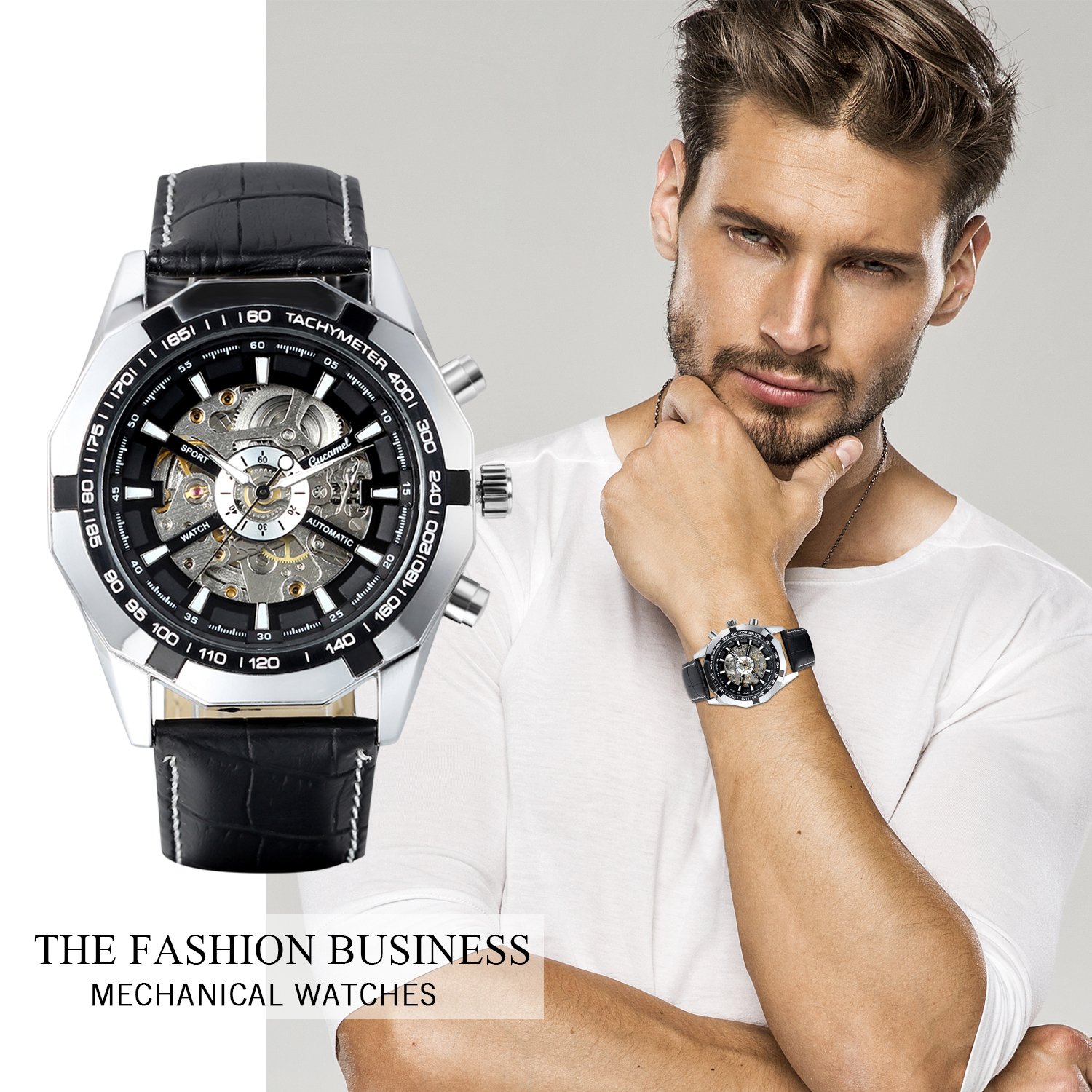 Lancardo Skeleton Dial Automatic Mechanical Men's Watch - Stainless Steel Bracelet, Round Case, Luxury Timepiece with Gift Box - Perfect for Business, Formal Events & Gifts