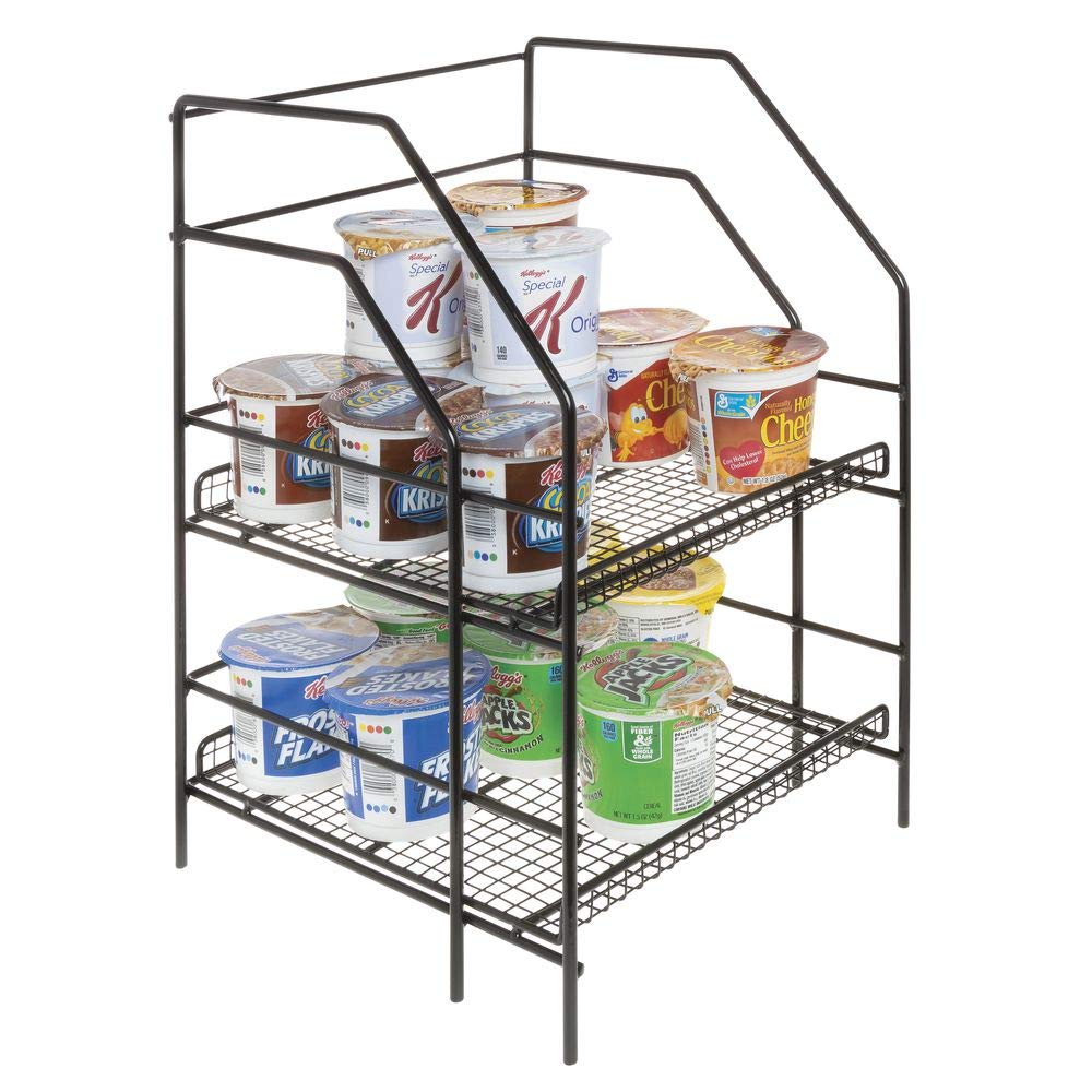 HUBERT Black Wire Cereal Box Display Stand - Organize Breakfast & Snack Storage for Pantry, Kitchen, or Supermarket Shelves