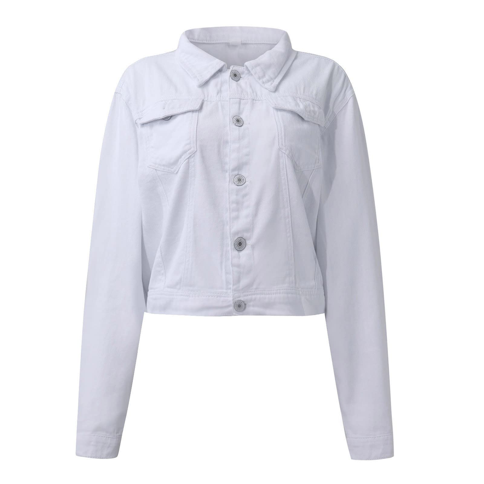 UODSVP Women's Cropped Denim Jacket - Button Down Jean Jacket for Women | Fashionable & Basic Style | Perfect for Casual Outfits, Layering & Streetwear Looks