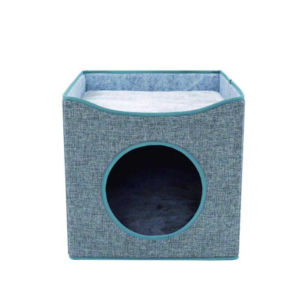 Foldable 2-Layer Cat Bed with Hole - Soft Linen & Felt Indoor Cat Cave for Kittens & Adult Cats - Cozy Pet Bedroom for Napping, Lounging & Hideaway Spaces