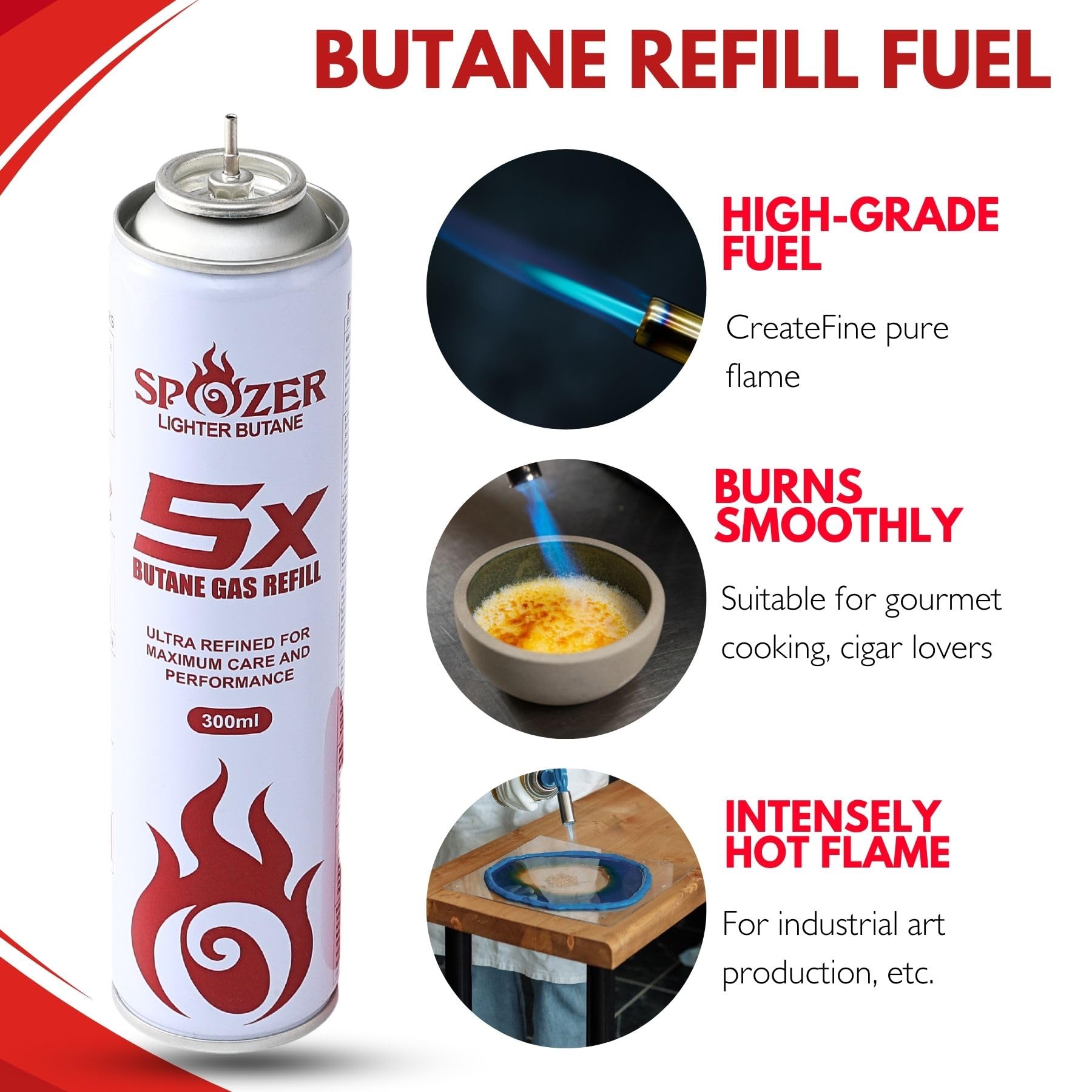 5X Ultra Pure Butane Fuel Refill 300ml (10.14 Oz) - 12 Pack Canisters for Kitchen Torches & Lighters | Perfect for Culinary Torching, Cigar Lighting & Outdoor Use