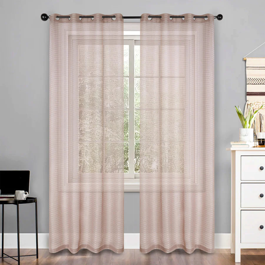 Jackson Striped Sheer Window Curtain Panels - Set of 2 Panels, Light Filtering Sheer Curtains for Living Room, Bedroom, Kitchen - 84 Inches Long, Soft & Airy Textured Fabric
