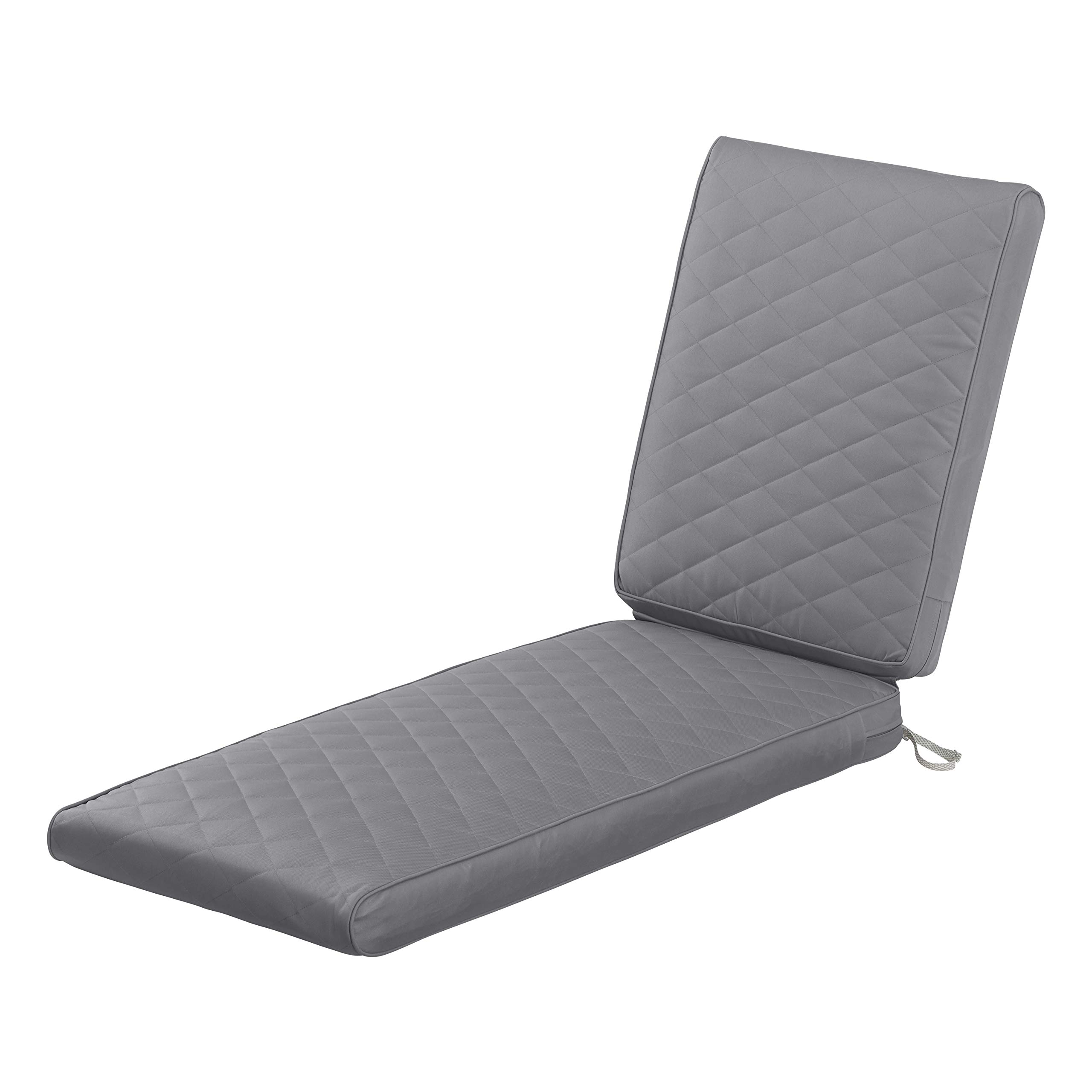 Classic Accessories Montlake 72x21 Quilted Grey Outdoor Chaise Lounge Cushion - FadeSafe, Water-Repellent, Durable Patio Furniture Cover for Poolside & Garden Relaxation