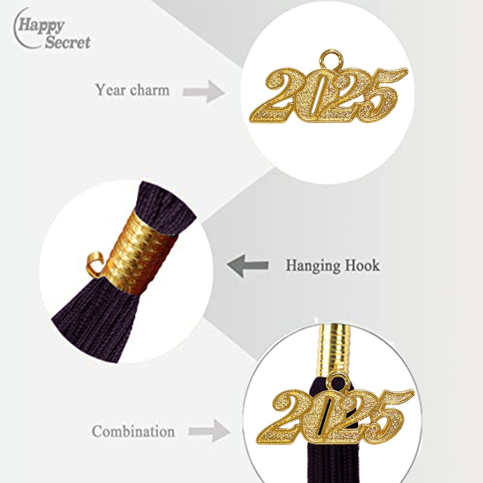 2025 Graduation Cap Tassel with Year Charm - Happy Secret Graduation Ceremony Accessories for High School & College Graduates - Perfect for Commencement, Photo Shoots & Keepsakes