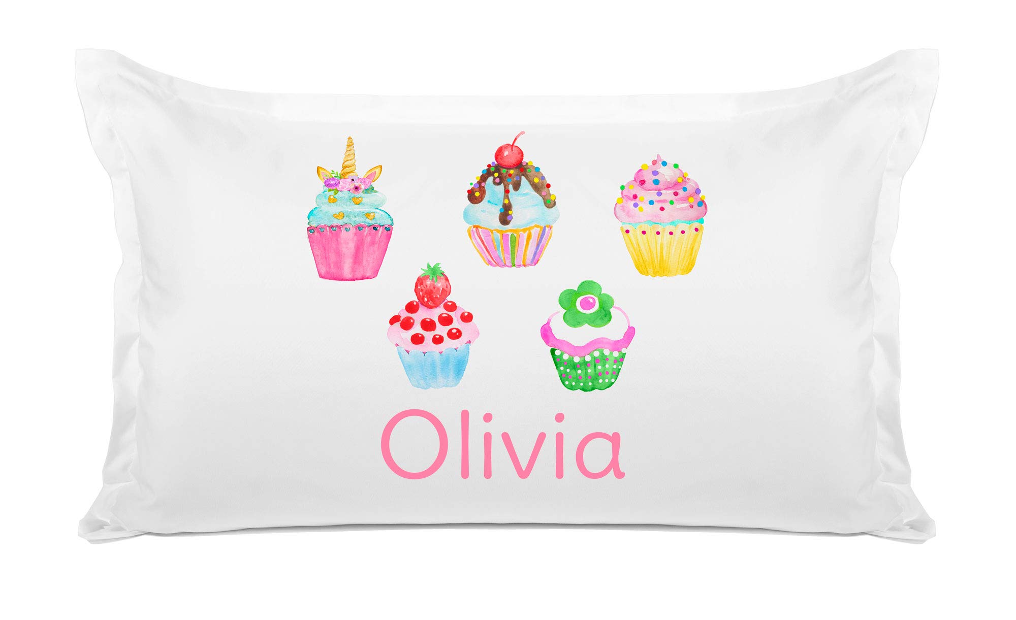 Personalized Cupcake Pillowcase for Kids - Custom Name Hypoallergenic Breathable Anti-Wrinkle Pillow Cover - 20x30 Standard Queen Size - Perfect for Girls' Bedroom Decor, Birthday Gifts & Sleepovers