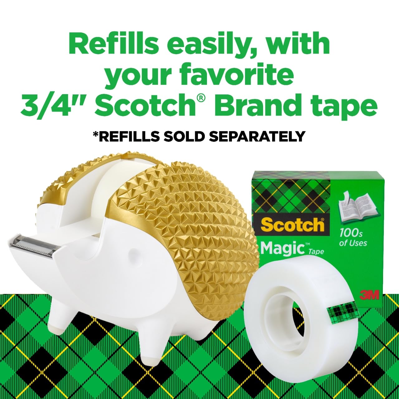 Scotch Hedgehog Tape Dispenser with 34 in x 350 in Tape Roll - Perfect for Gift Wrapping, Office Supplies, Crafting & Home Organization