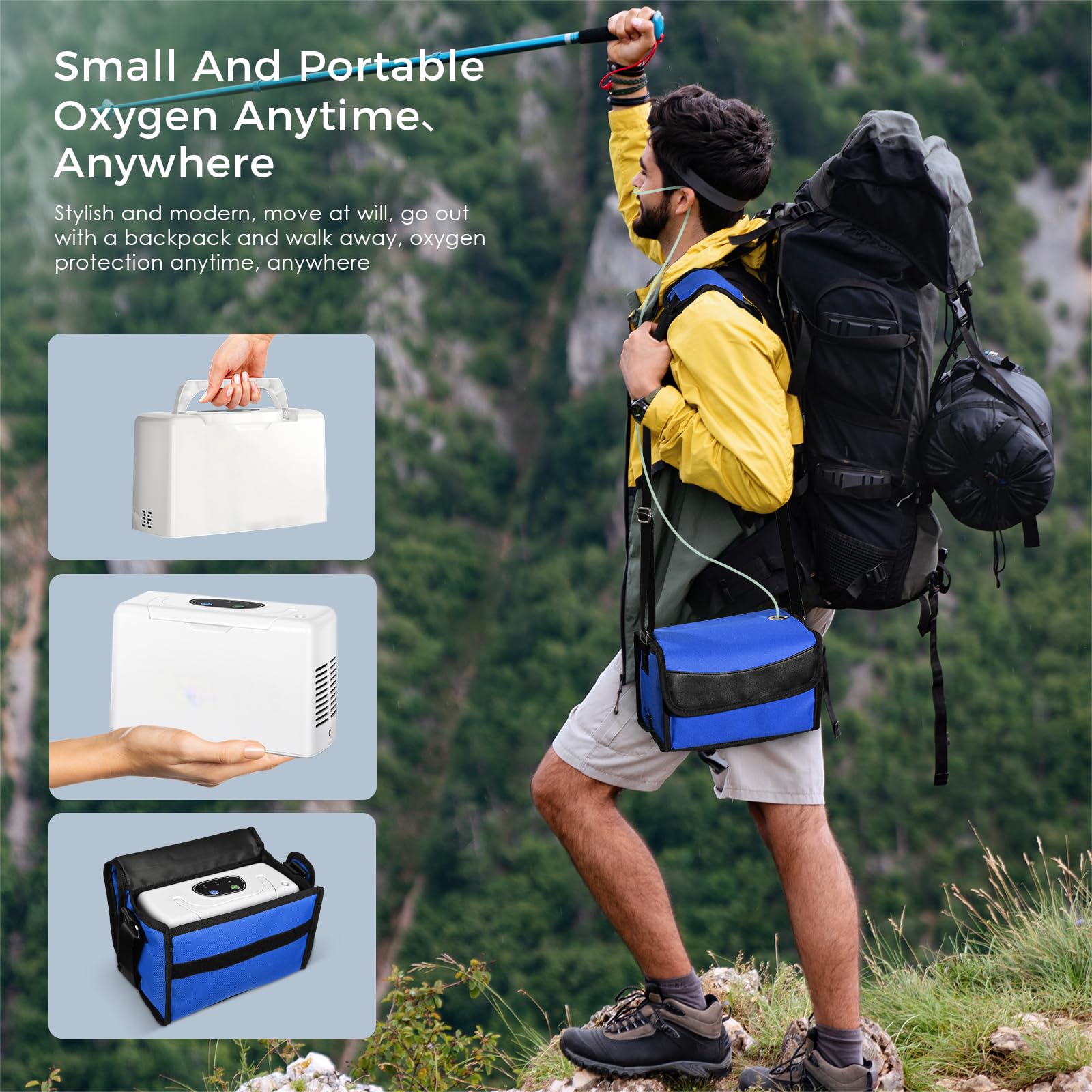 Portable 3L Oxygen Generator Machine with Accessories - Lightweight Travel Oxygen Concentrator for Home & Outdoor Use - Includes Carrying Bag (33% Smaller) - Perfect for Travel, Camping & Emergency Oxygen Therapy