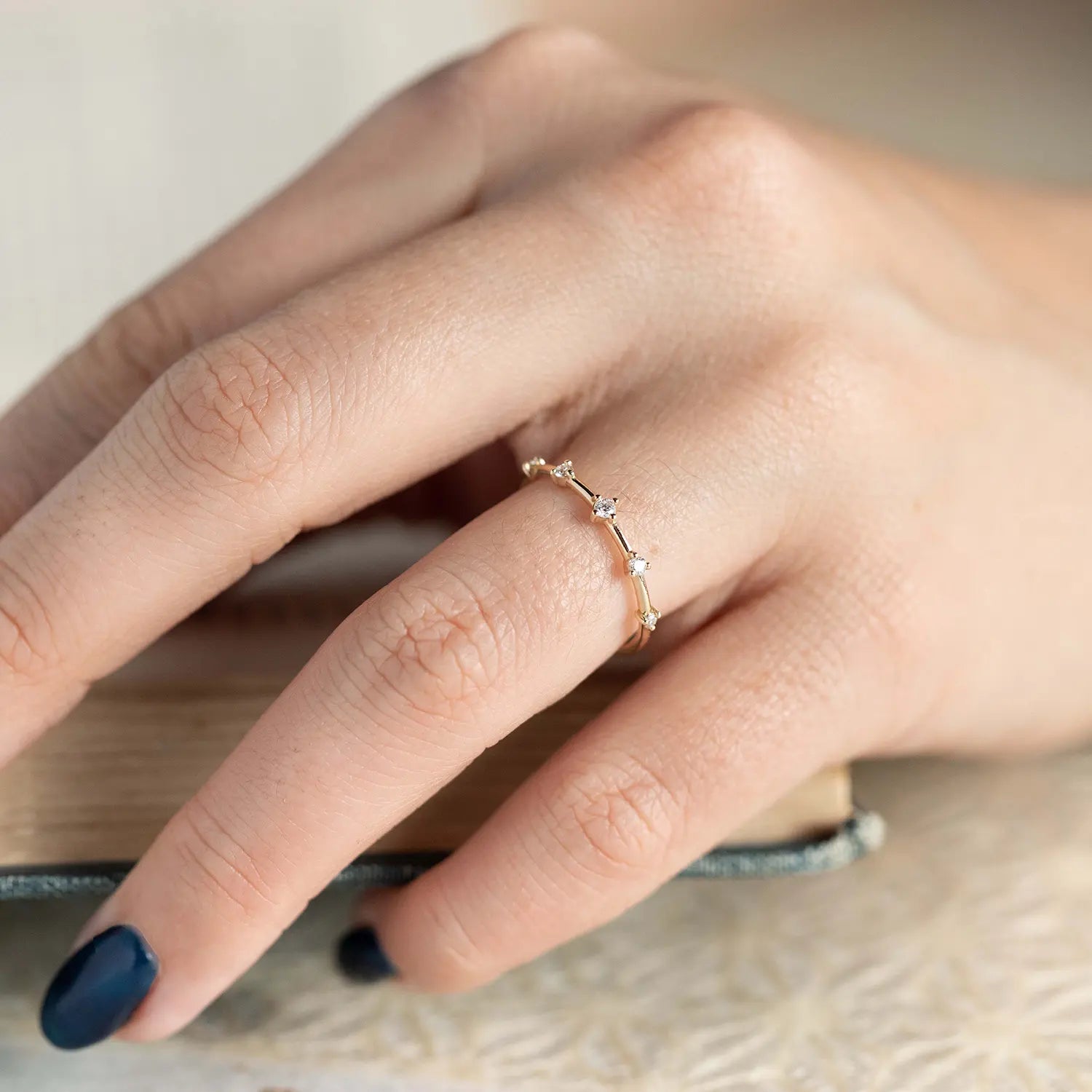 14K Yellow Gold White Diamond Stars Align Ring - Elegant Celestial Jewelry for Engagement, Wedding & Anniversary Gifts