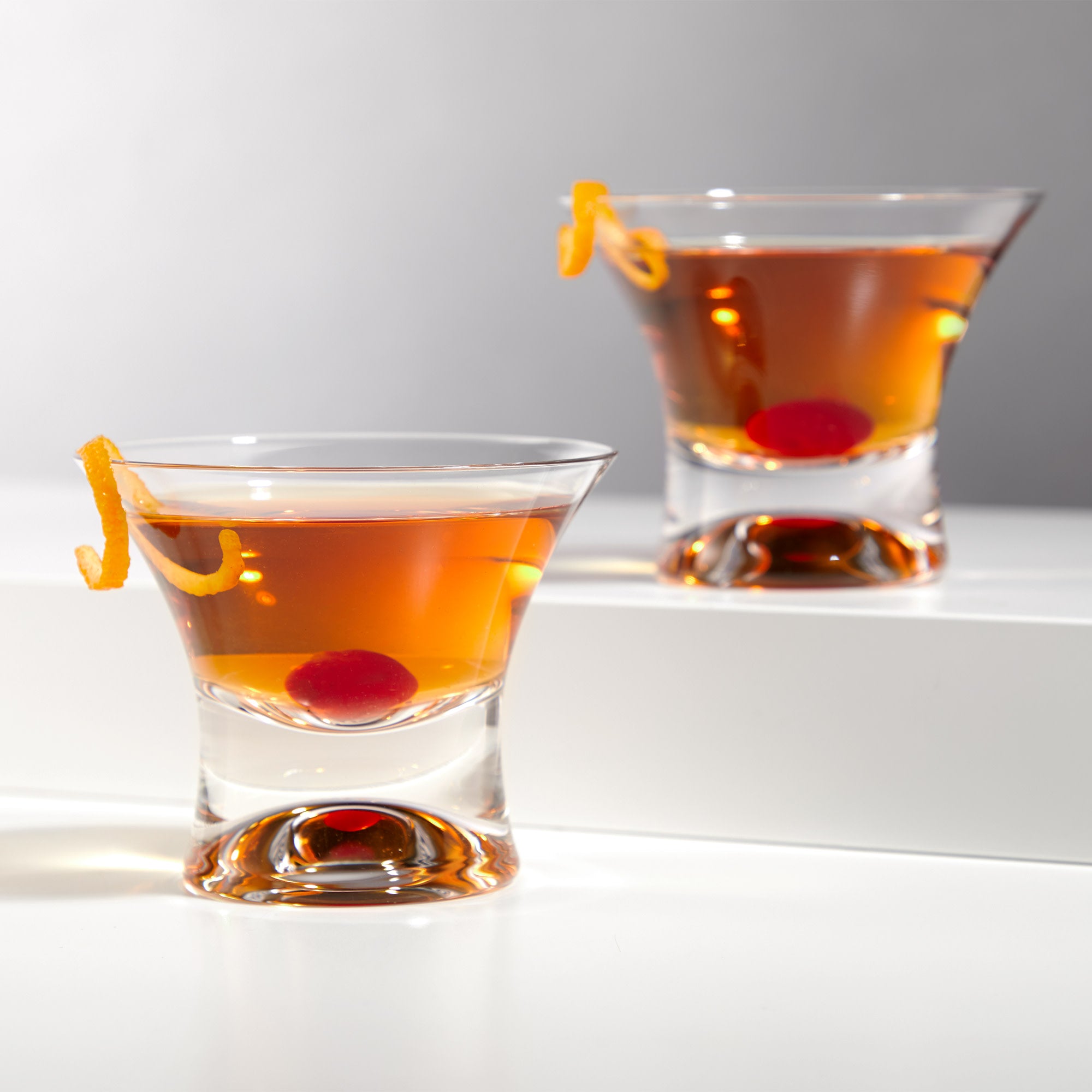 Premium Heavy Base Stemless Crystal Manhattan Glasses Set of 2 - Elegant Whiskey Cocktail Glasses for Home Bar, Dinner Parties & Gifts