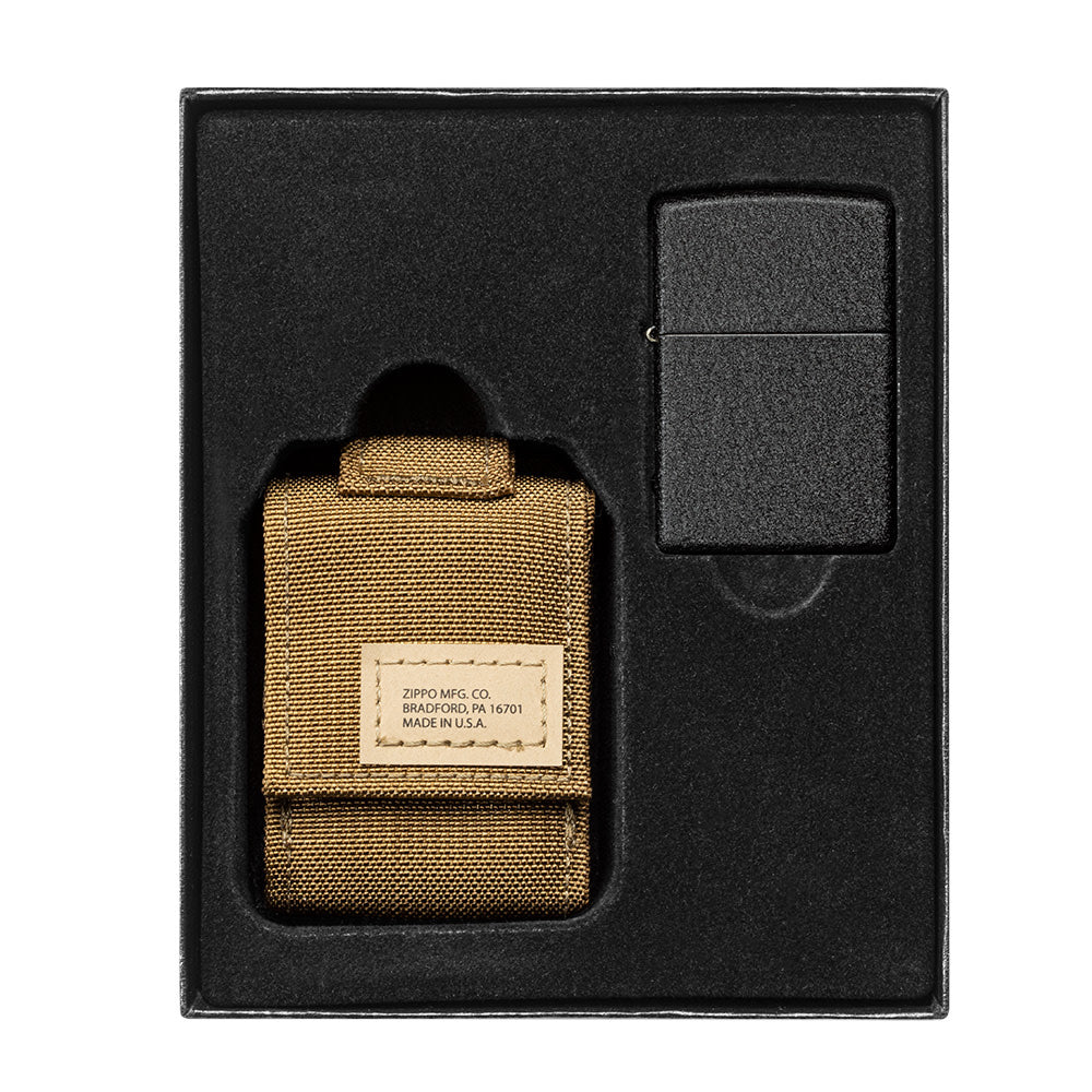 Tactical Pouch & Black Crackle Windproof Lighter Set - Durable Outdoor Gear for Camping, Hiking & Survival Essentials