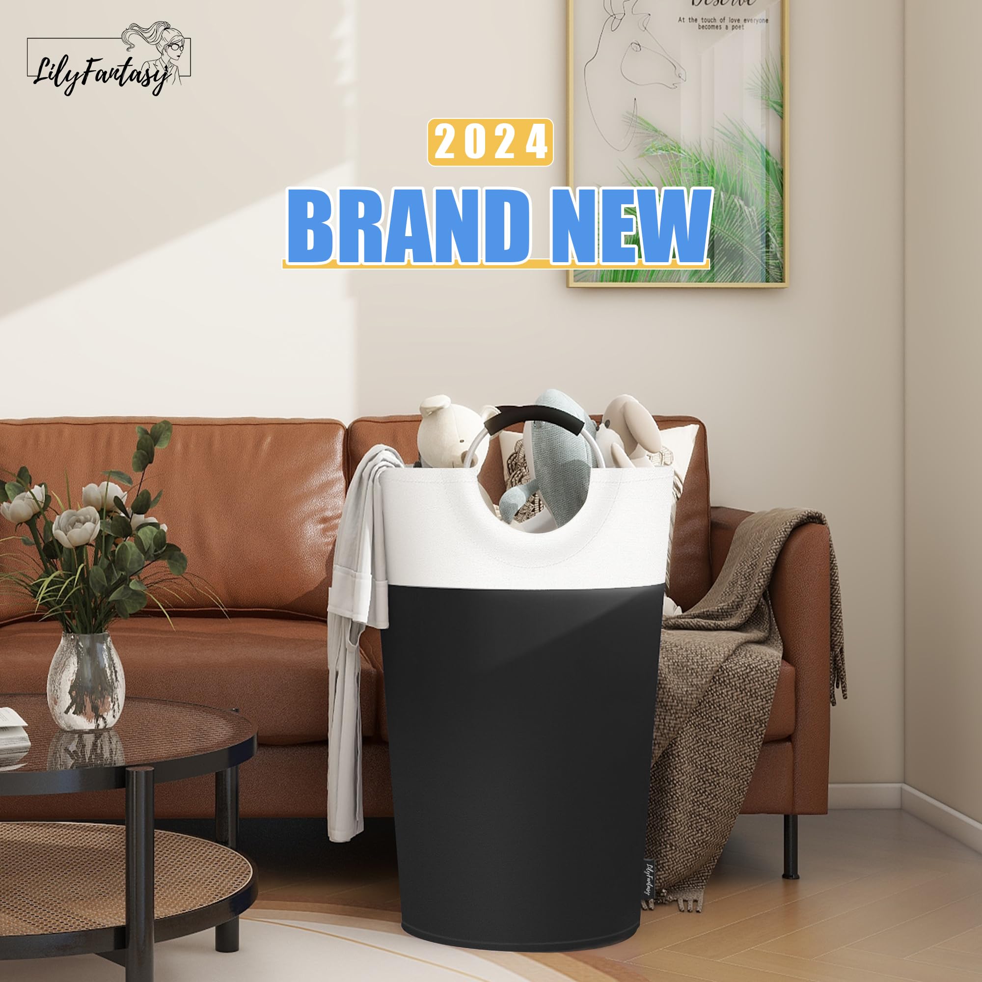 90L Collapsible Laundry Basket with Padded Handles - Waterproof Foldable Clothes Hamper for Home, Dorm & Travel - Tall Standing Laundry Organizer for Easy Storage (Black) - Perfect for Bedroom, Bathroom & Laundry Room Organization