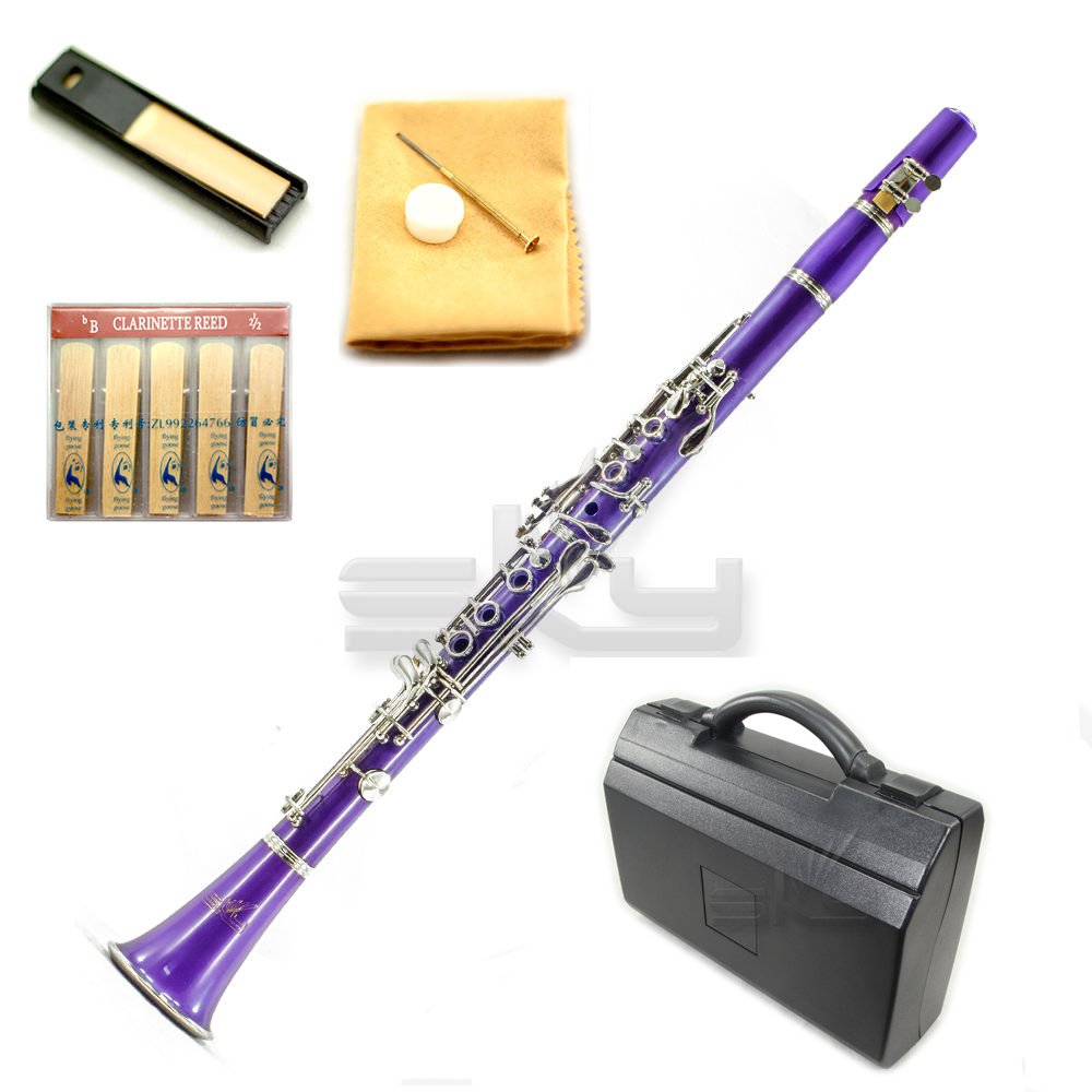 Sky SKYCL201-PR Purple ABS BB Clarinet with Hard Case - Professional Beginner Clarinet for Students, Band Practice & Live Performances